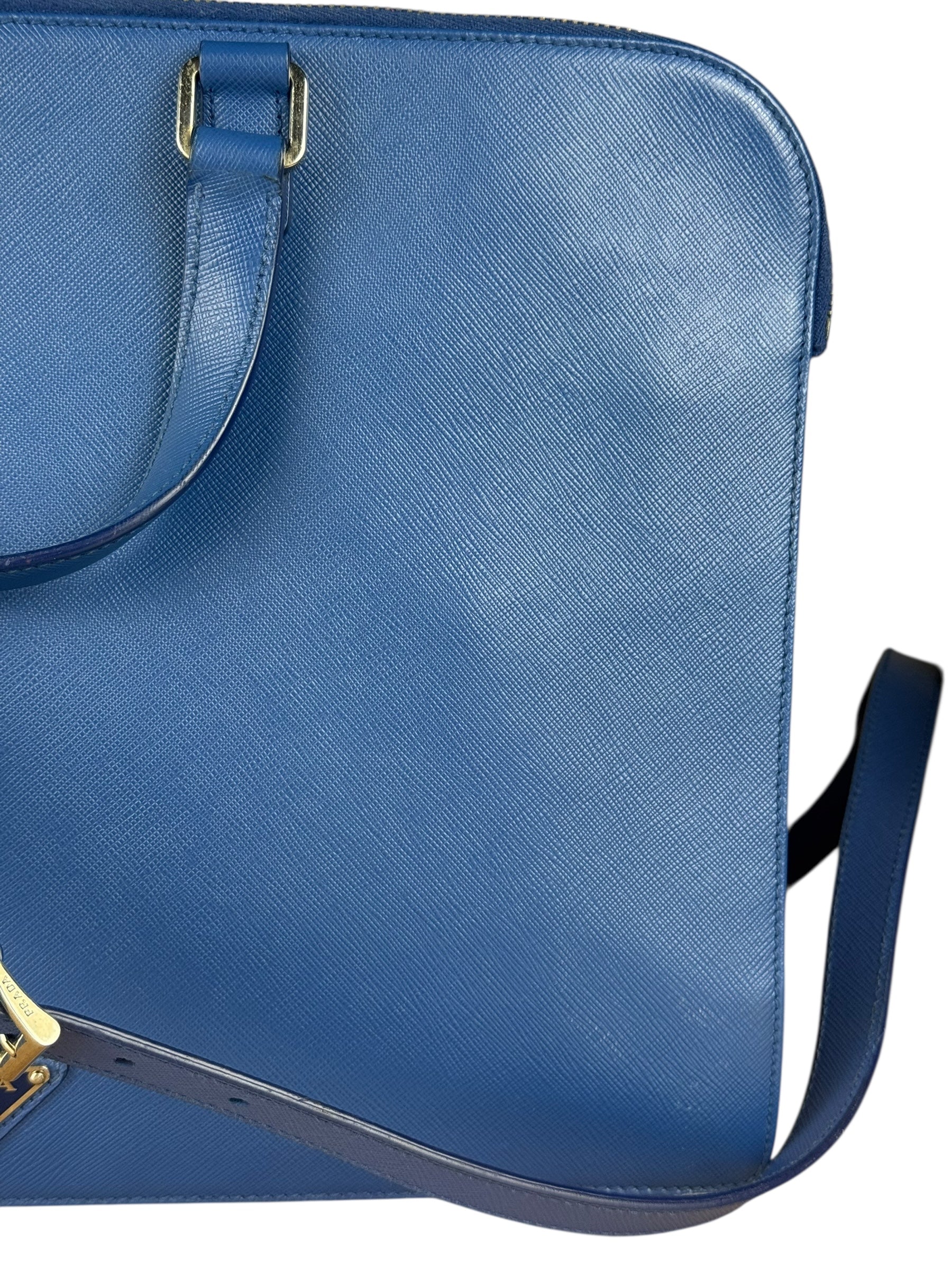 Prada Blue Saffiano Leather 2Way Briefcase Bag