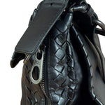 Bottega Veneta Black Intrecciato Leather Flap Messenger Bag