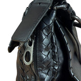 Bottega Veneta Black Intrecciato Leather Flap Messenger Bag
