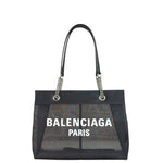 Balenciaga Black Leather Trim Mesh Duty Free Tote Bag