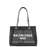 Balenciaga Black Leather Trim Mesh Duty Free Tote Bag