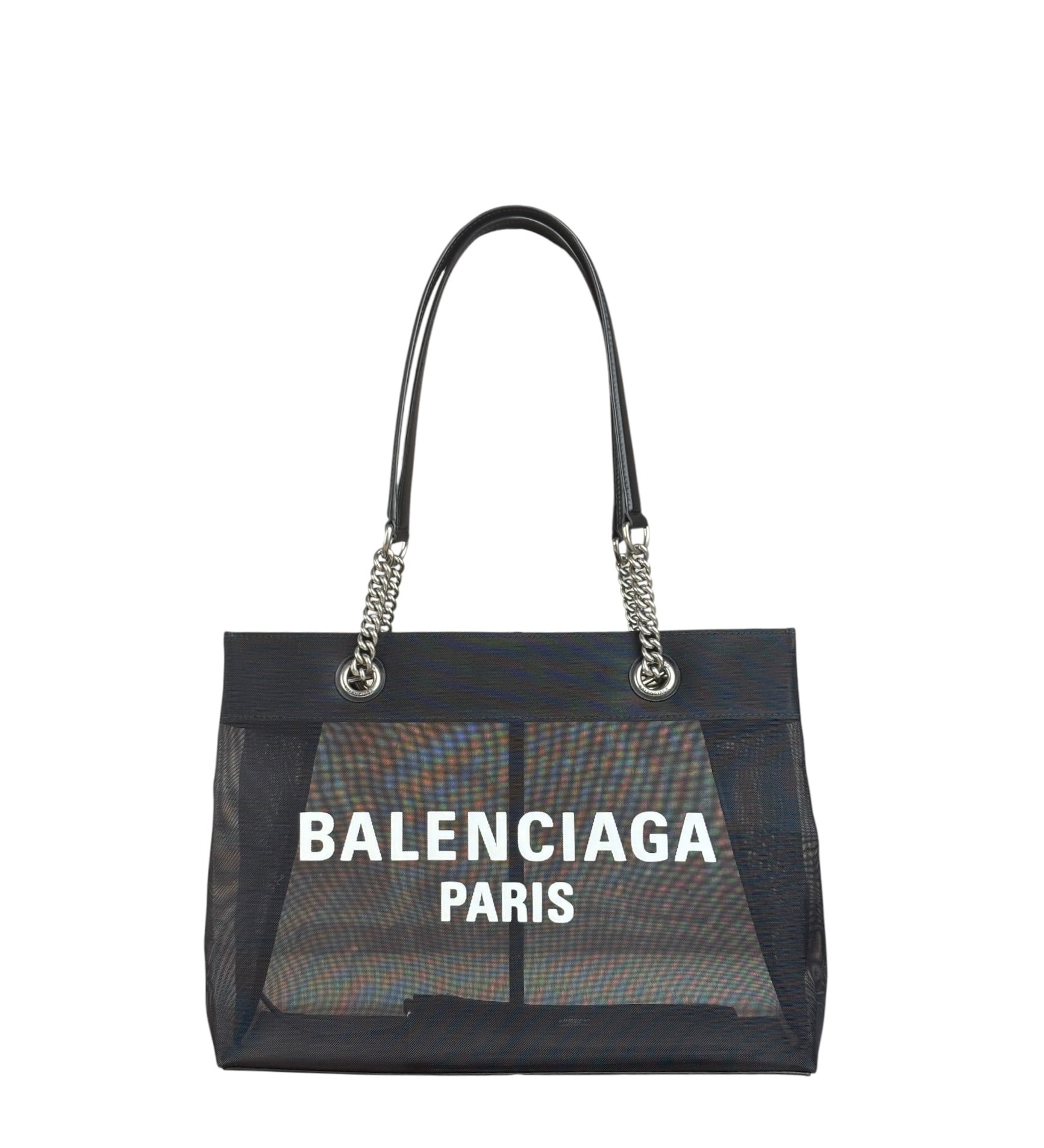 Balenciaga Black Leather Trim Mesh Duty Free Tote Bag