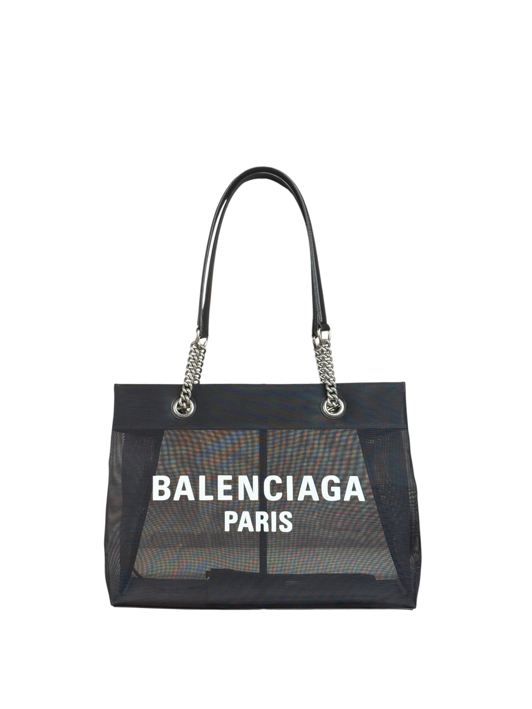 Balenciaga Black Leather Trim Mesh Duty Free Tote Bag