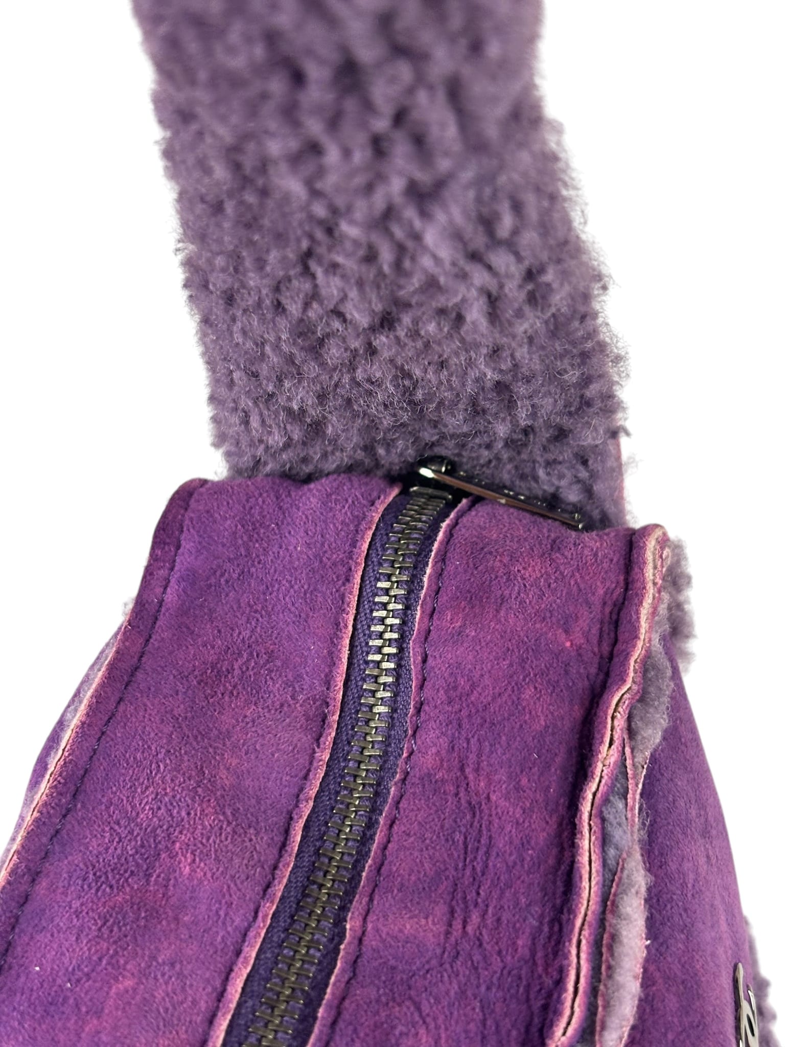 Chanel Vintage Purple Shearling/Suede Patchwork Shoulder Bag 2000