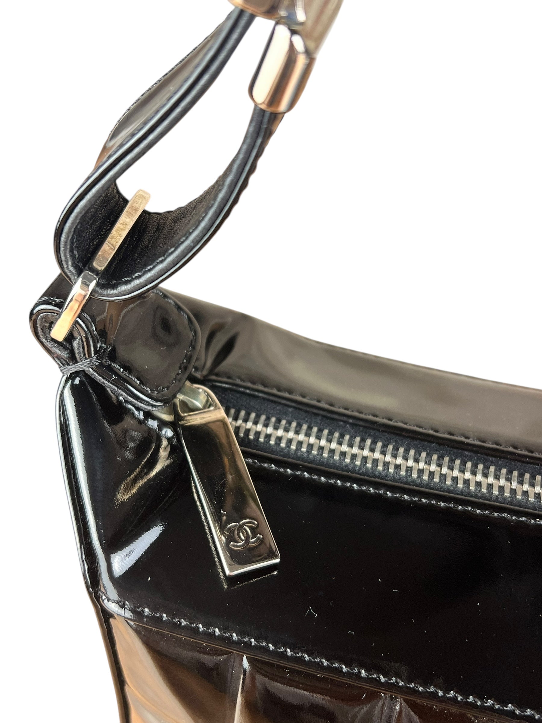 Chanel Black Patent Chocolate Bar Shoulder Bag '02