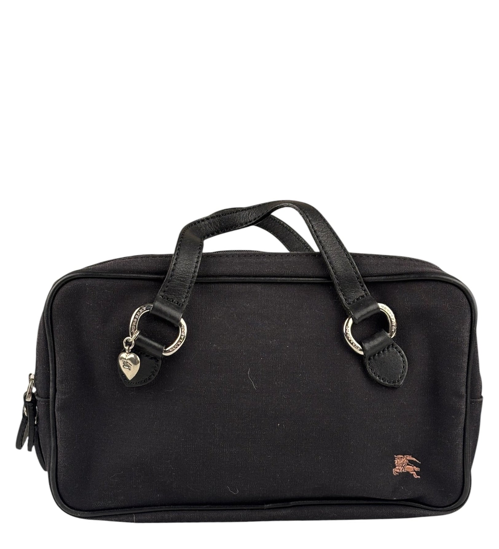 Burberry Black Leather Trim Canvas Mini Handbag