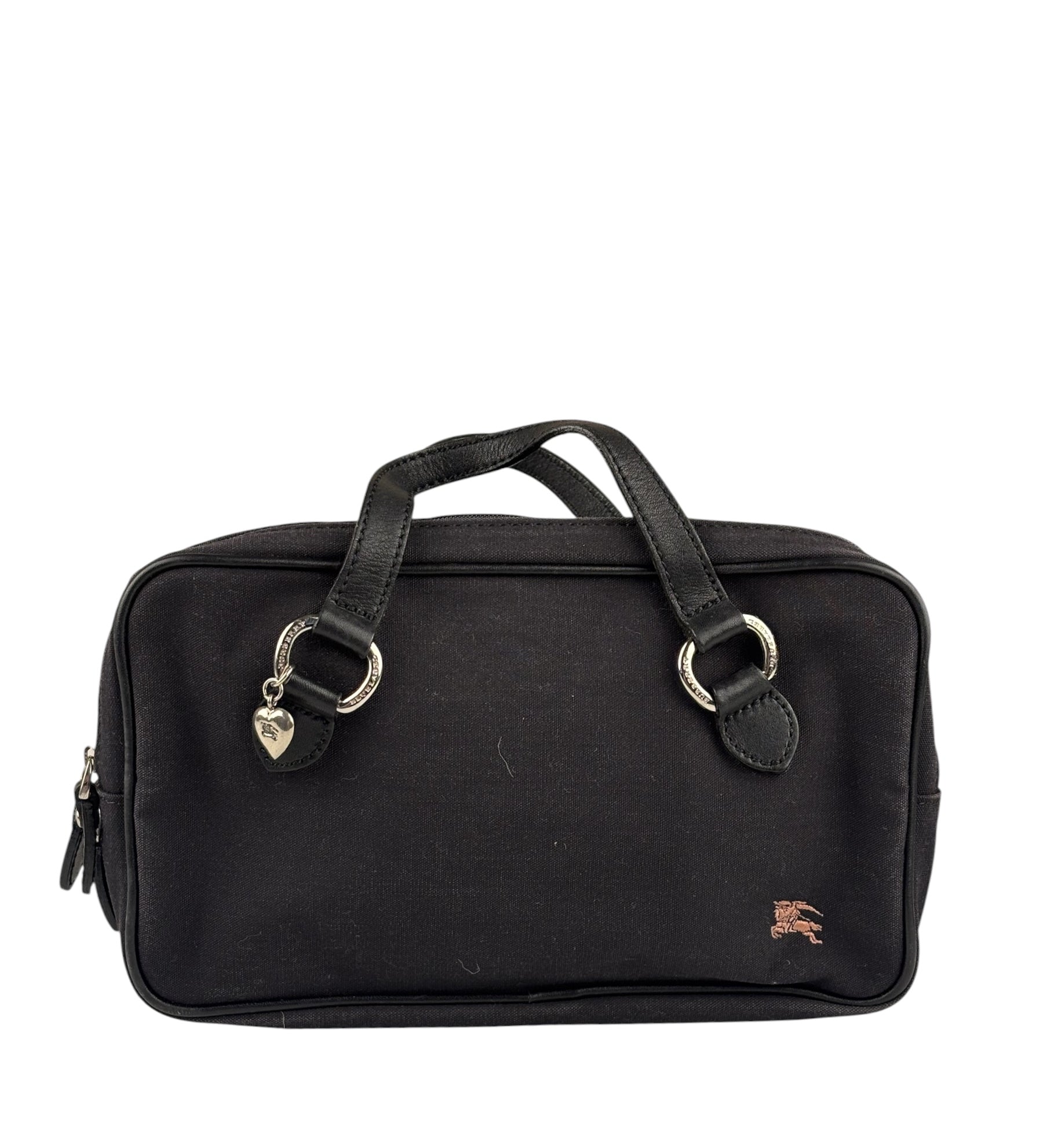 Burberry Black Leather Trim Canvas Pouch Bag