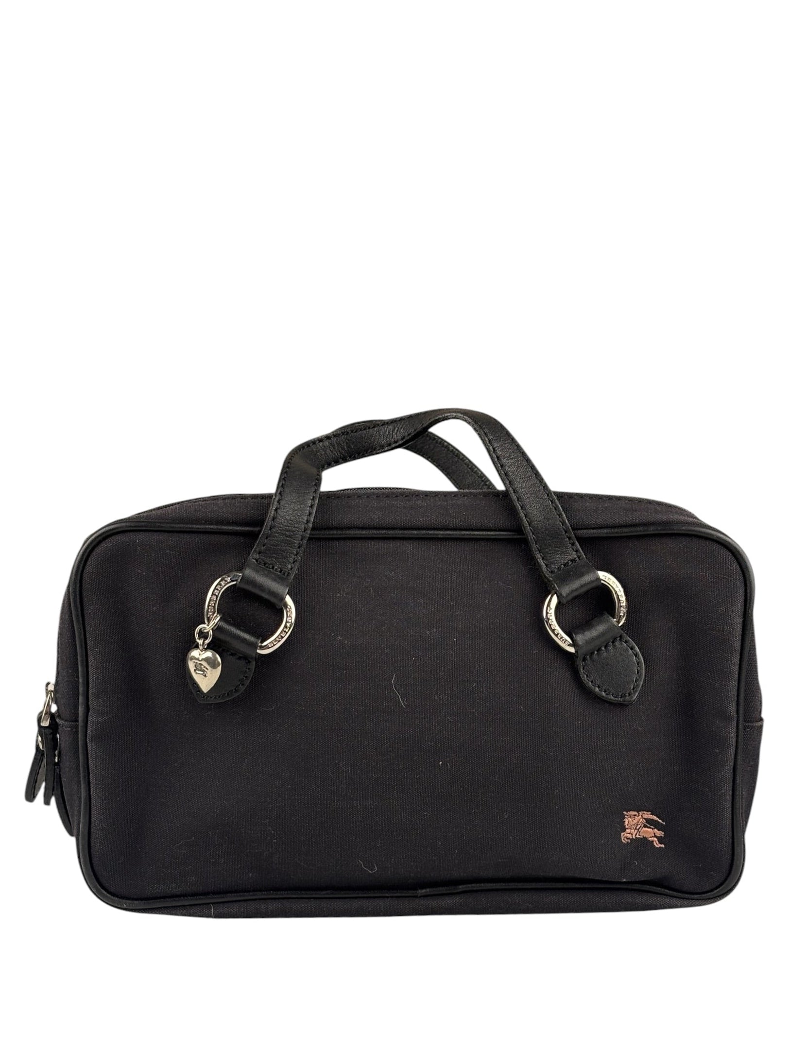 Burberry Black Leather Trim Canvas Mini Handbag
