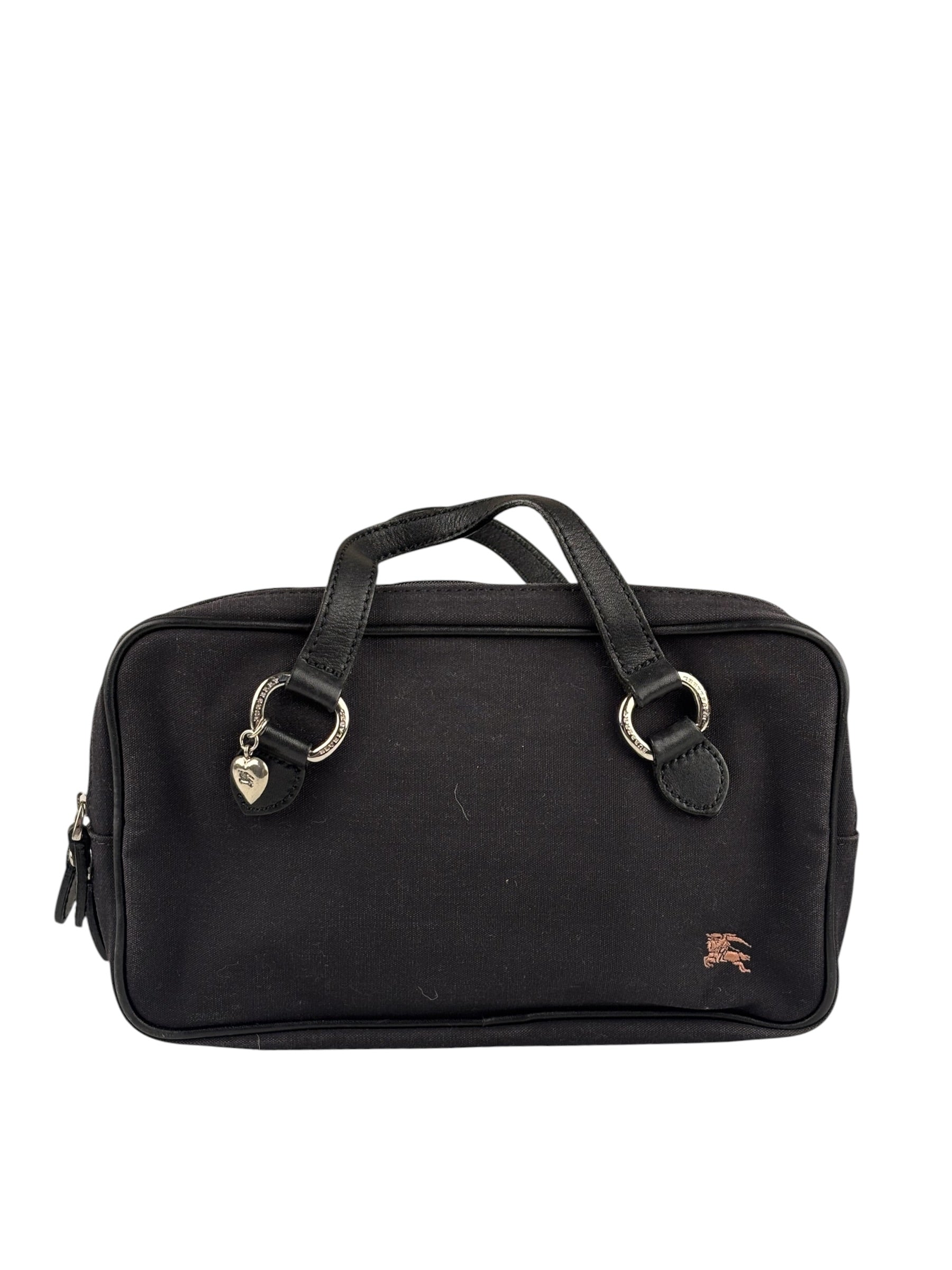 Burberry Black Leather Trim Canvas Pouch Bag