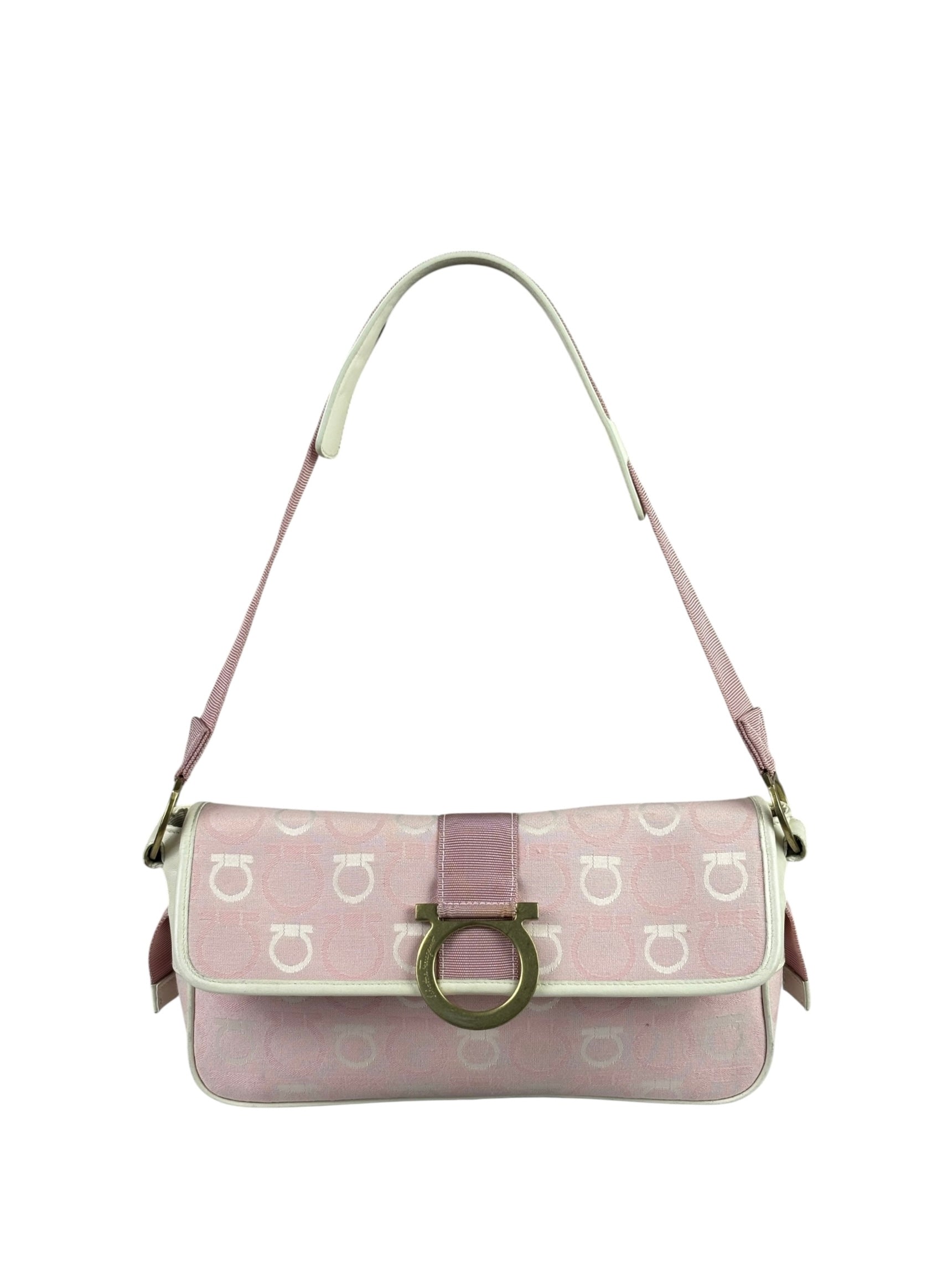 Ferragamo Pink Canvas Gancini Shoulder Bag