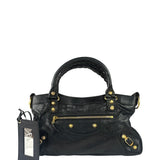 Balenciaga Black Lambskin Moto City Two-Way Bag