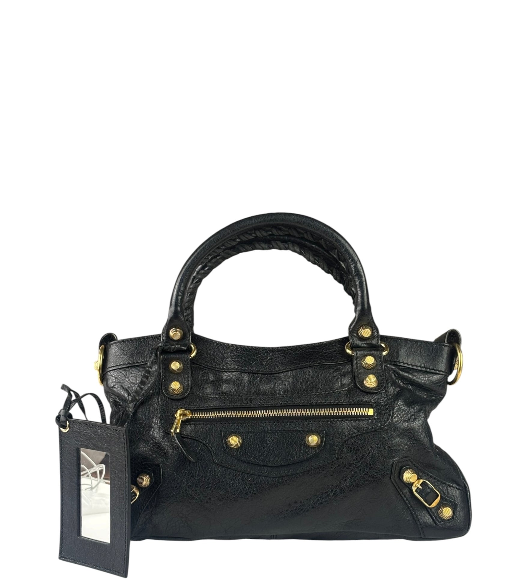 Balenciaga Black Lambskin Moto City Two-Way Bag