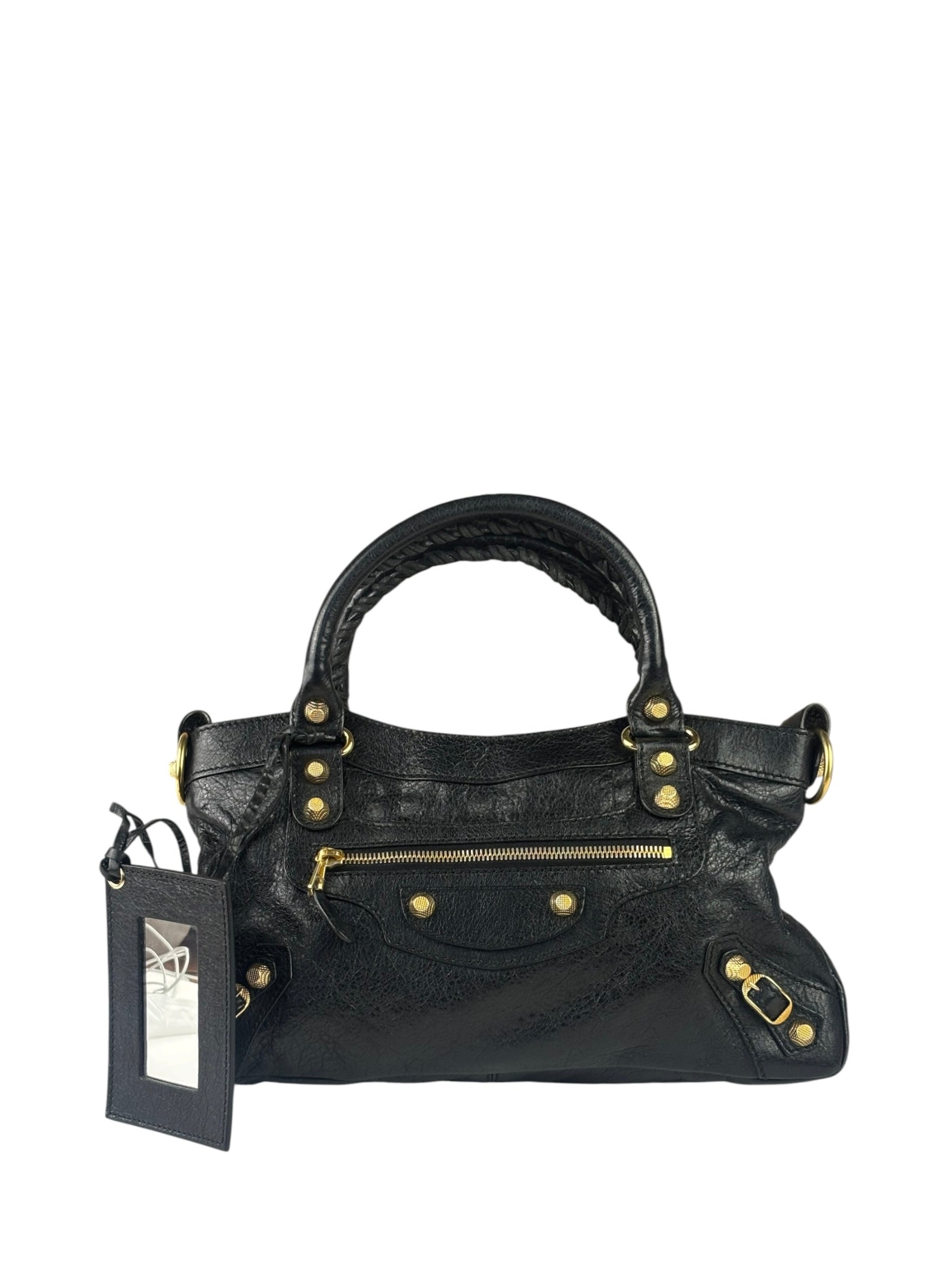 Balenciaga Black Lambskin Moto City Two-Way Bag