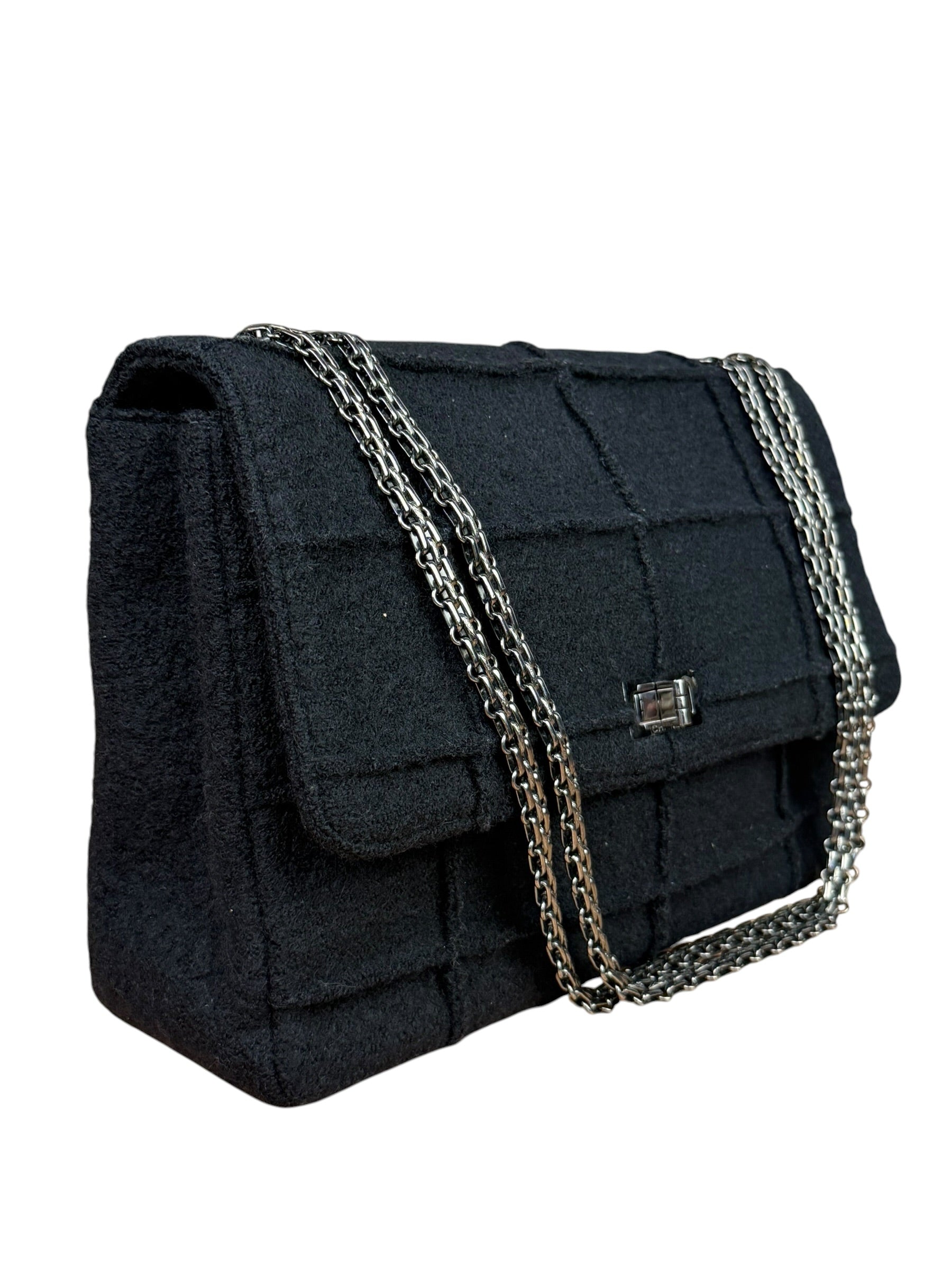 Chanel Black Wool Quilted 2.55 Chain Flap Bag '97-'99