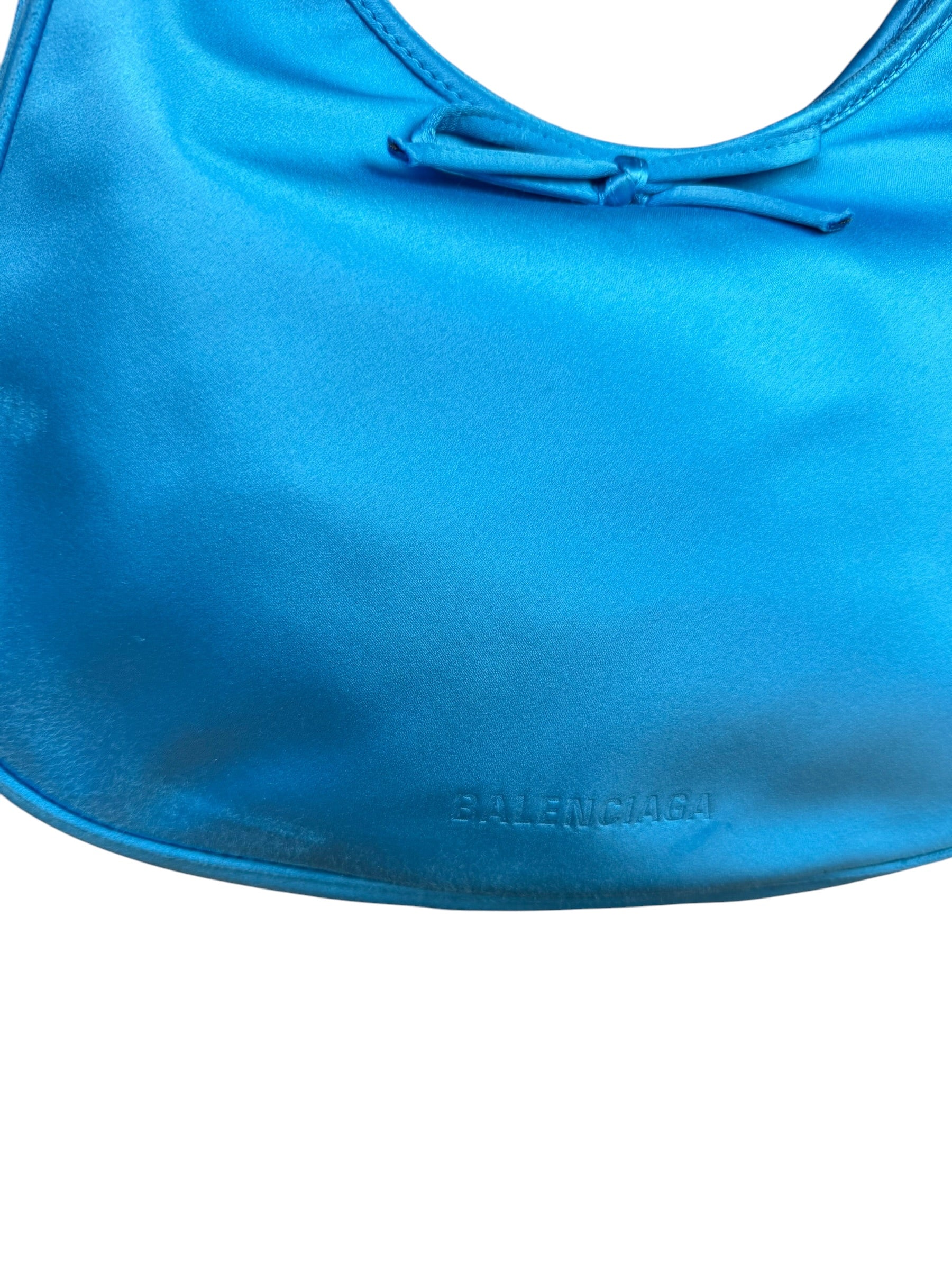 Balenciaga Blue Satin/Leather Trim Leopolda Small Hobo Bag