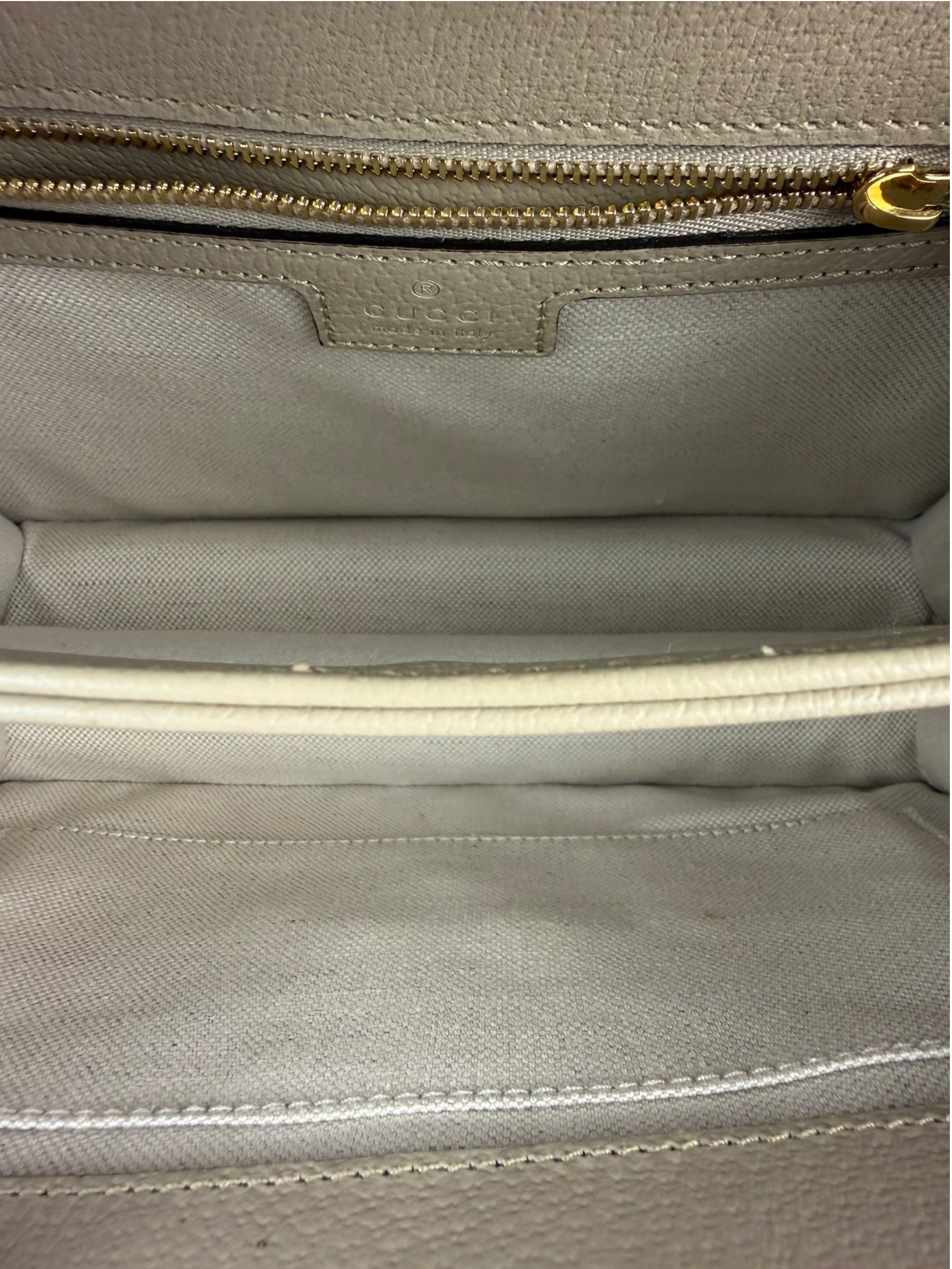 Gucci Beige Leather Trim Medium Ophidia Top Handle Bag