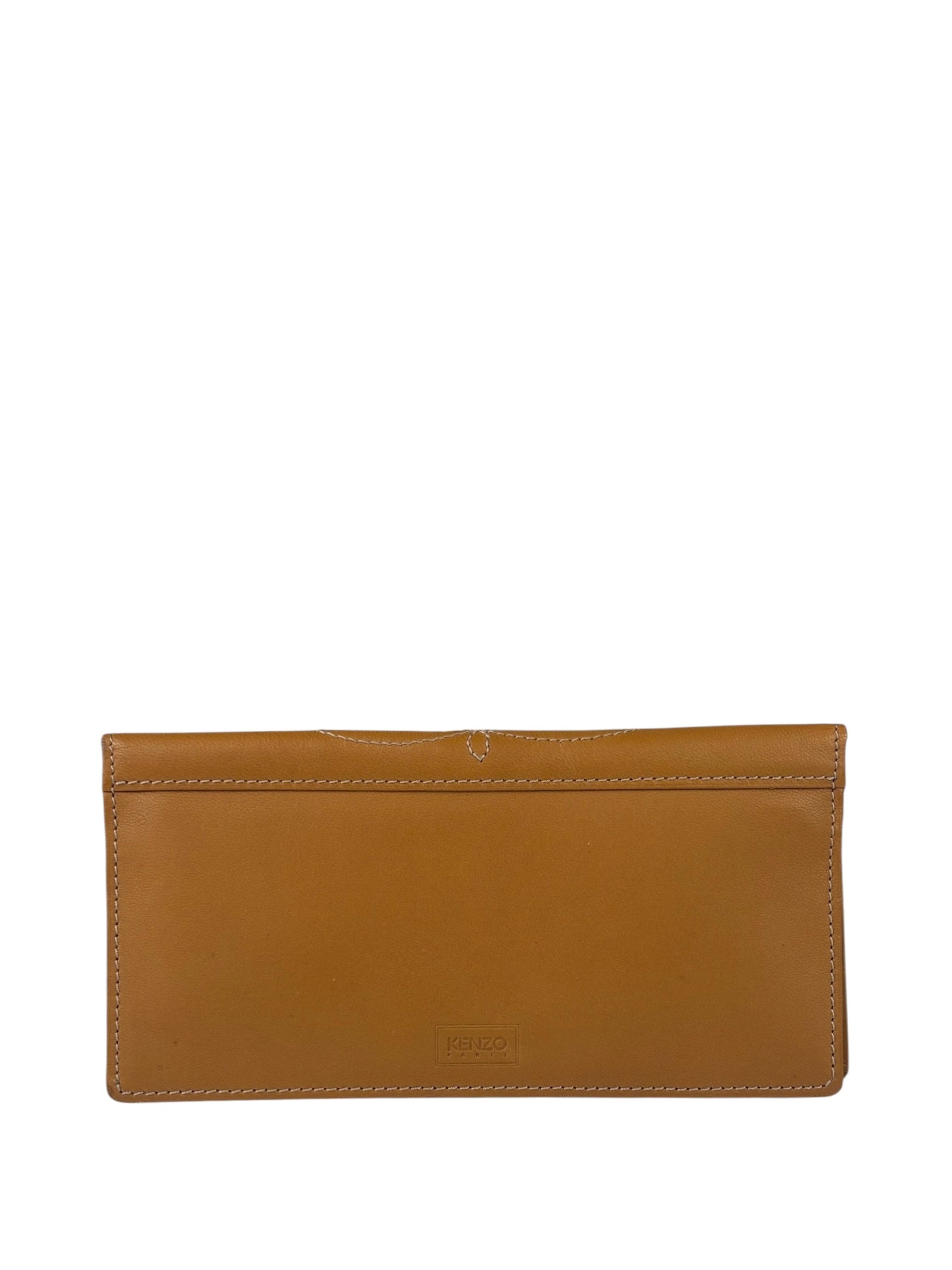 Kenzo Brown Leather Bi-Fold Long Wallet