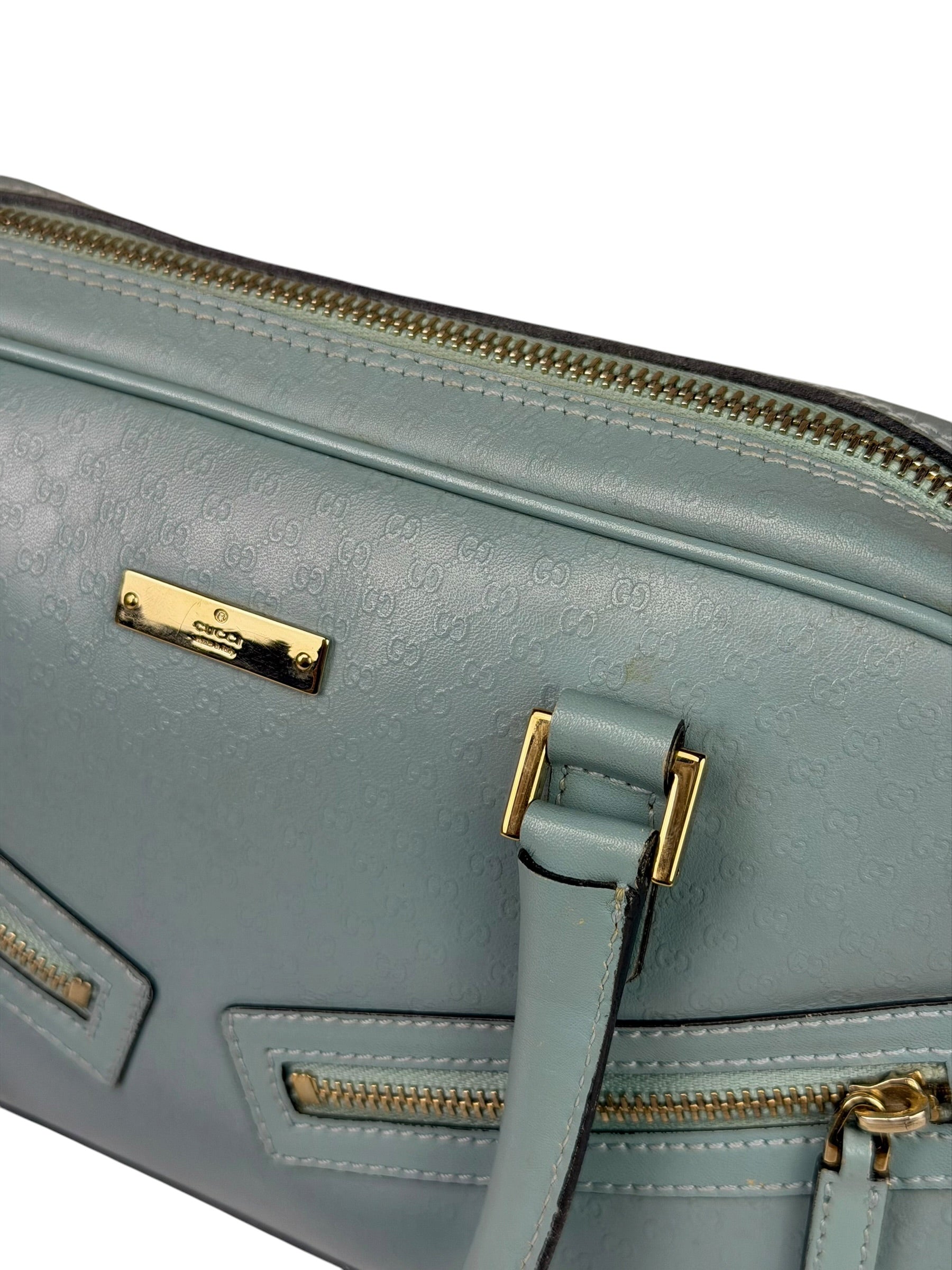 Gucci Blue Leather Micro GG Bowler Bag