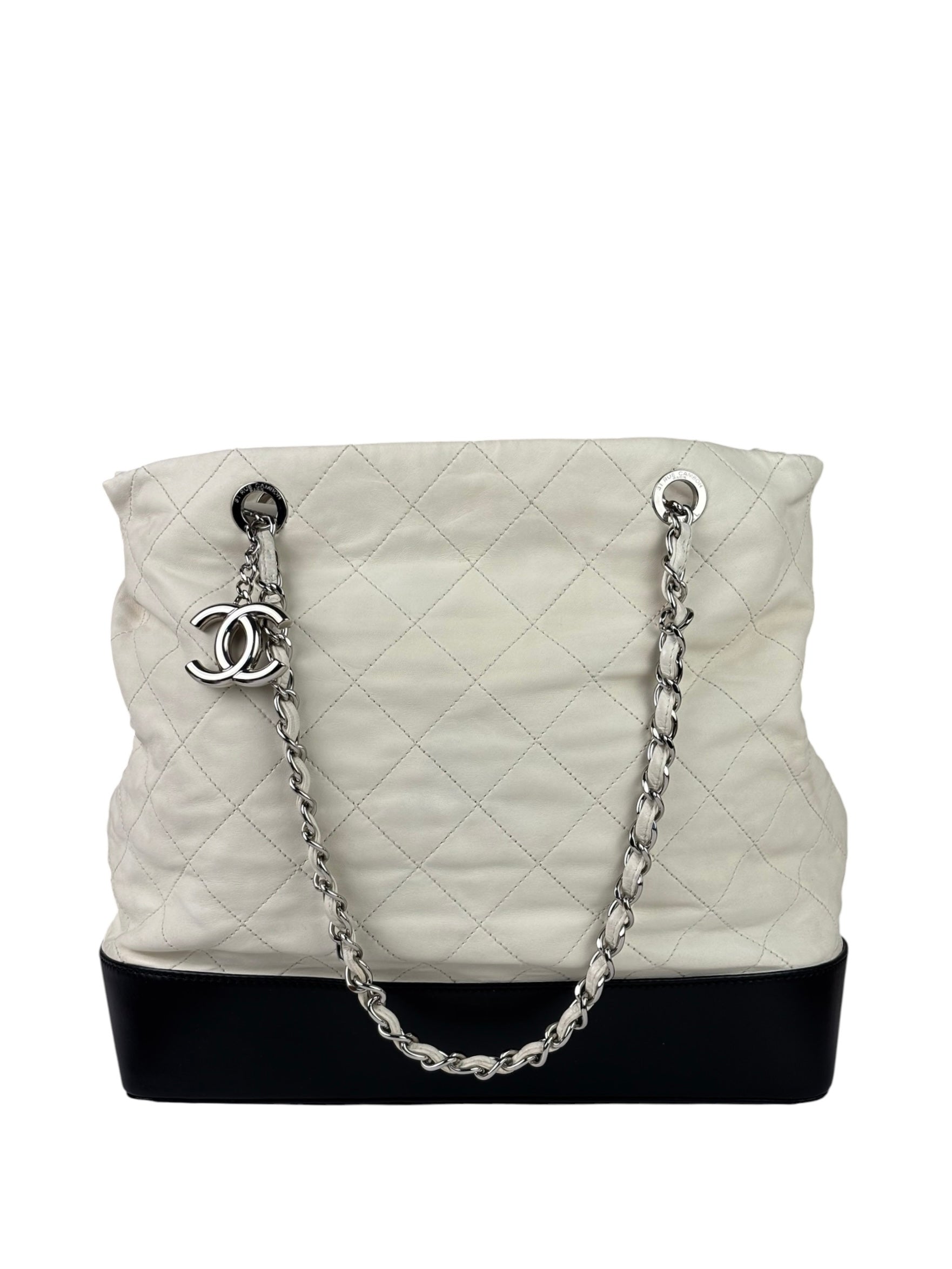 Chanel White Quilted Leather Gabrielle Shopping Tote 2010