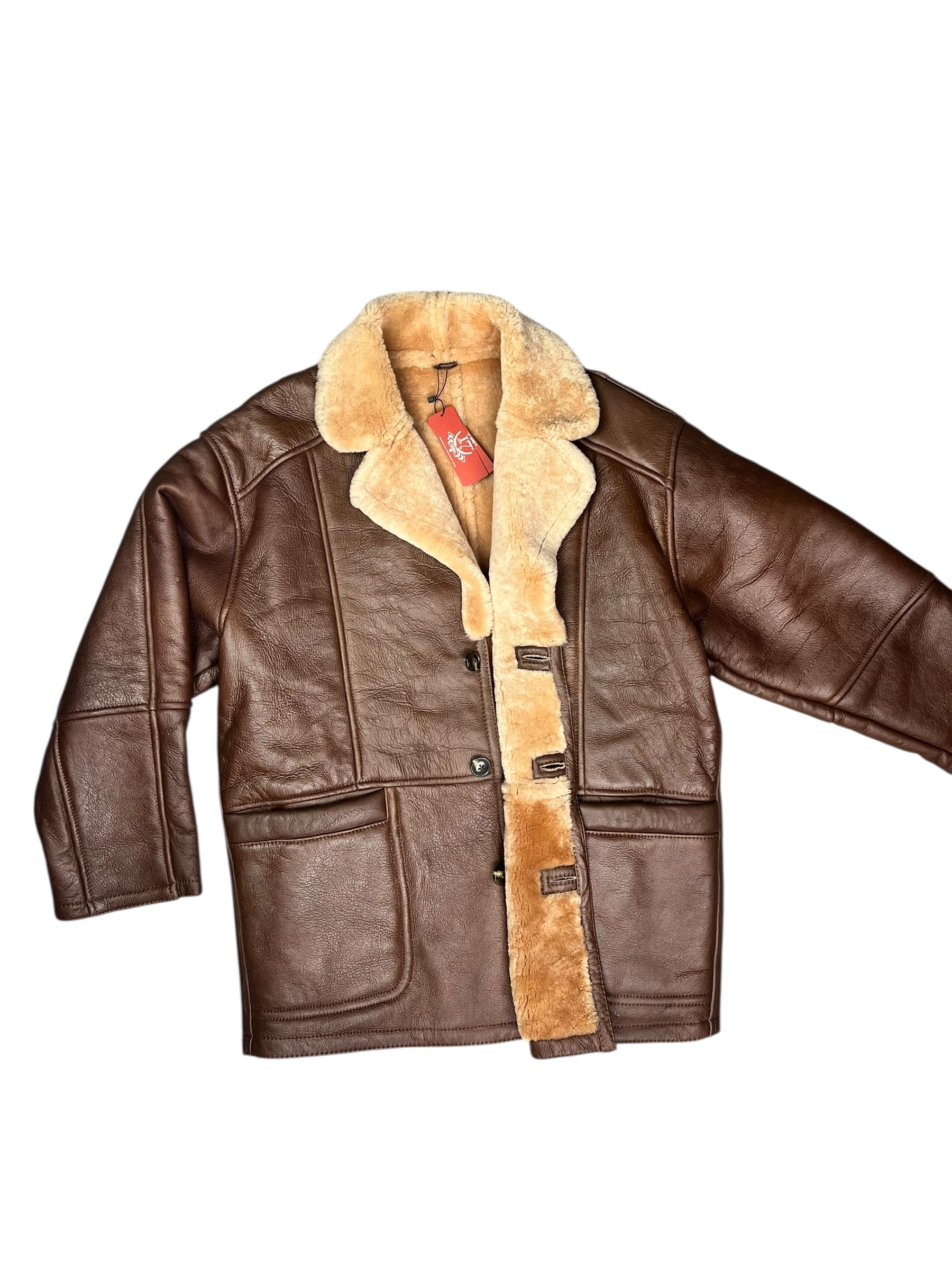 Vintage Leather Fur Lined Long Coat