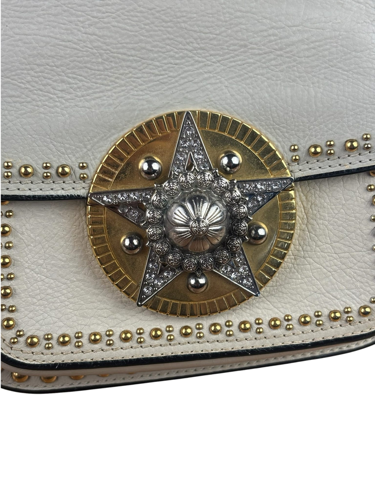 Miu Miu Cream Leather Dahlia Jewel Star Crossbody