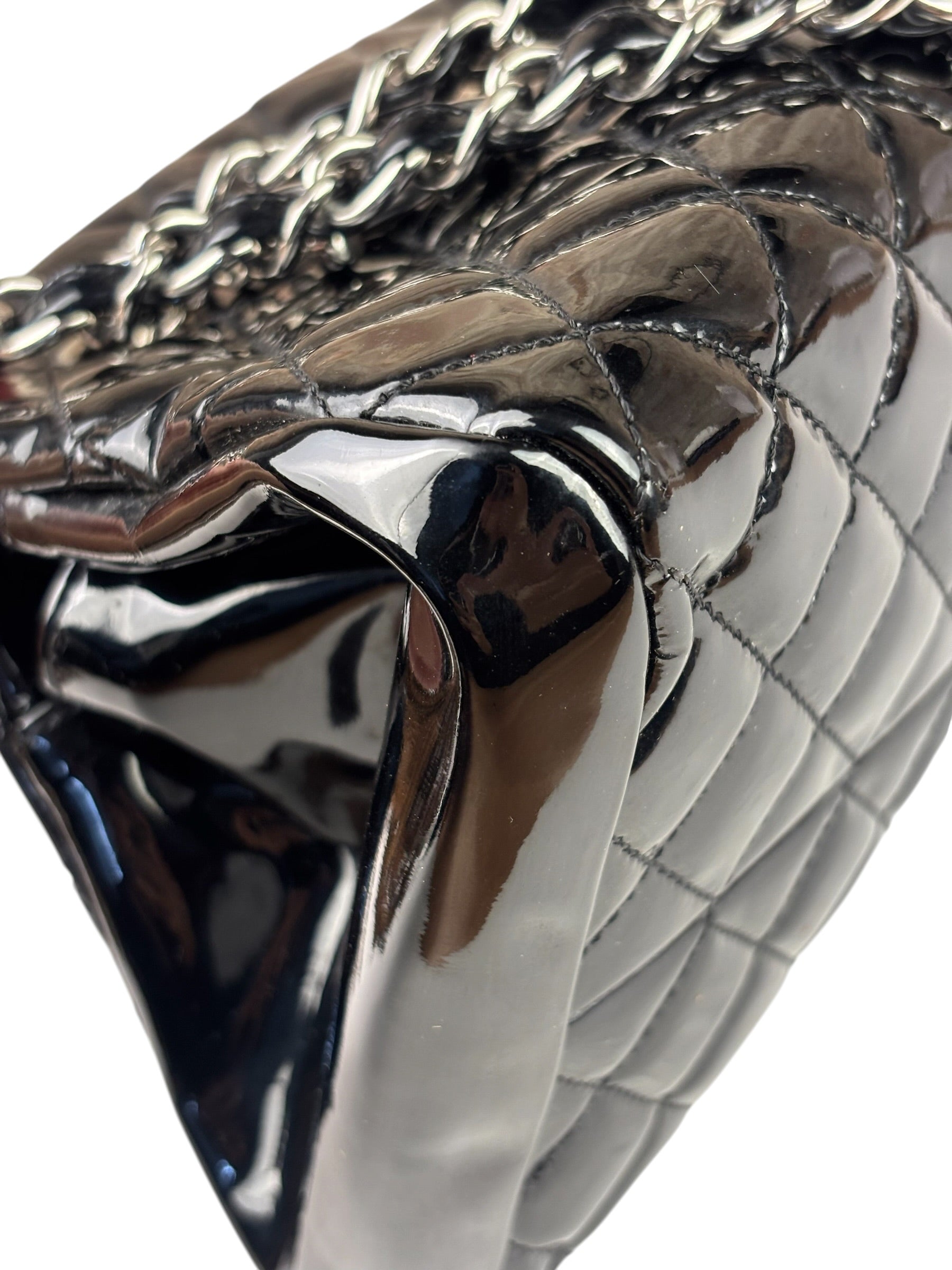 Chanel Black Patent Quilted Leather Just Mademoiselle Bowling Bag 2012
