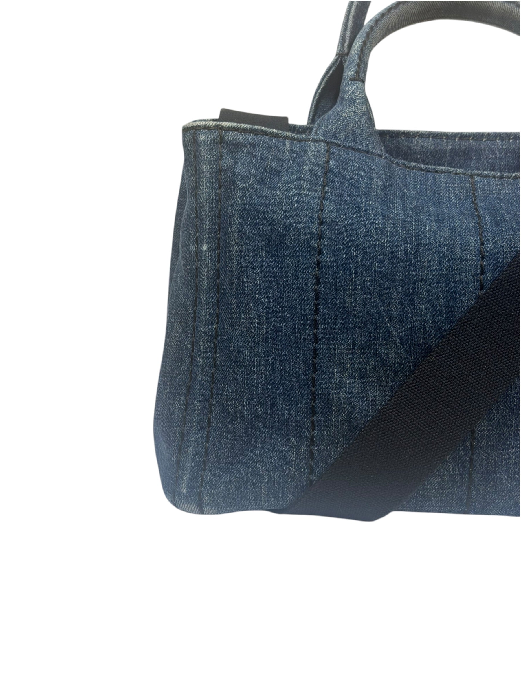 Prada Blue Denim Canapa Logo Tote Bag