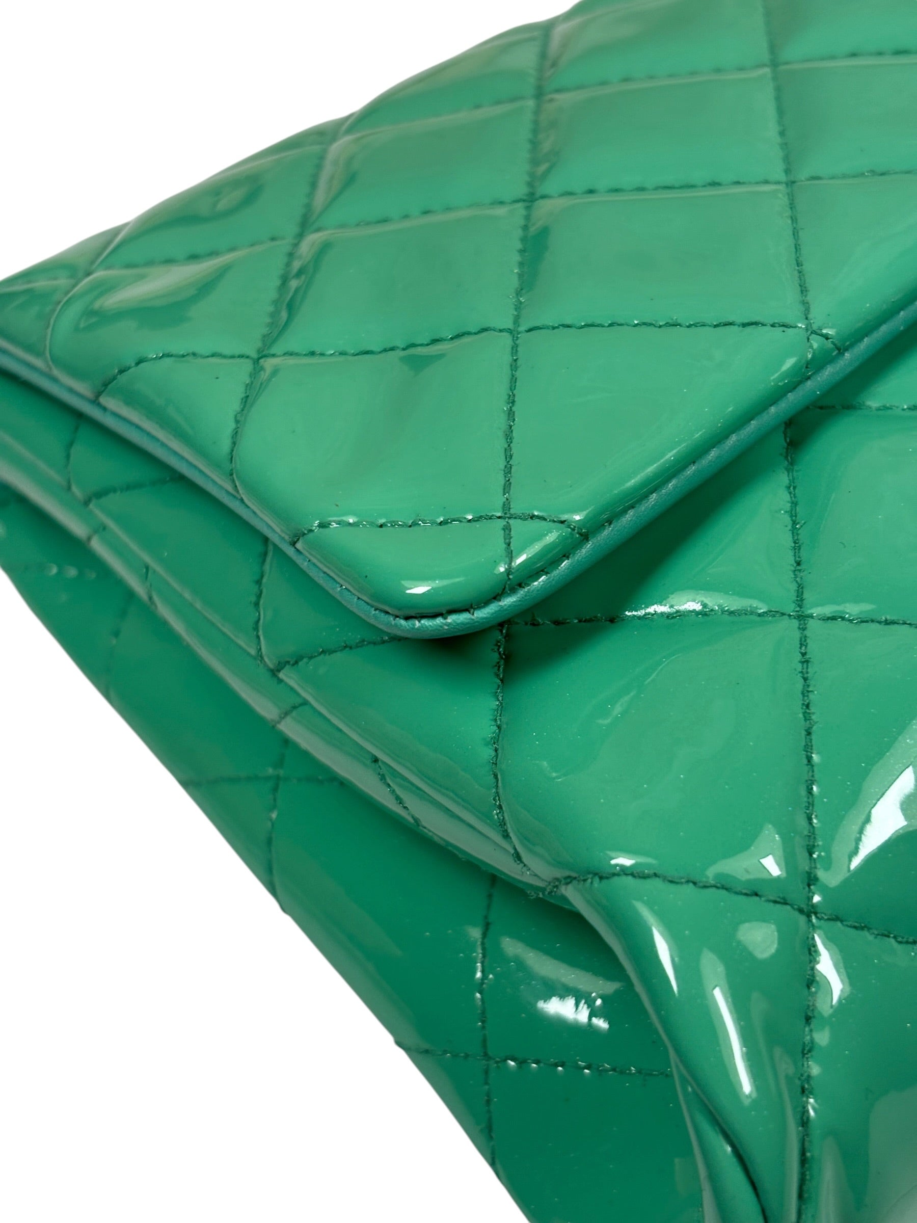 Chanel Green Quilted Patent Leather Flap Bag 2012