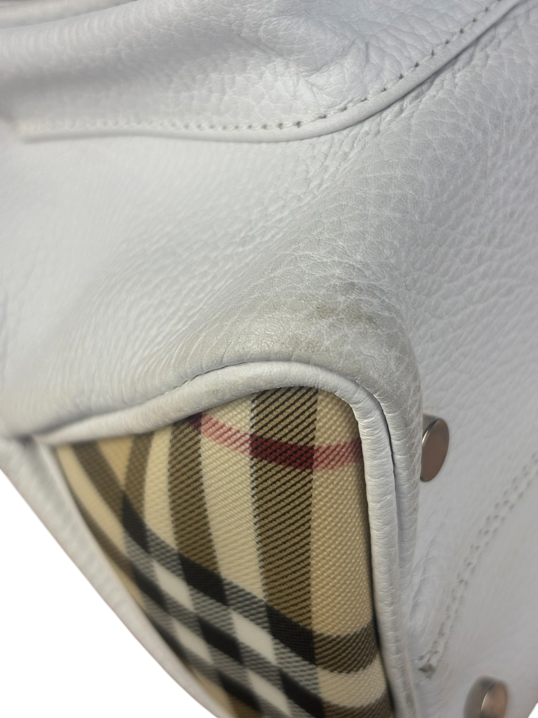 Burberry White Pebbled Leather Shoulder Bag