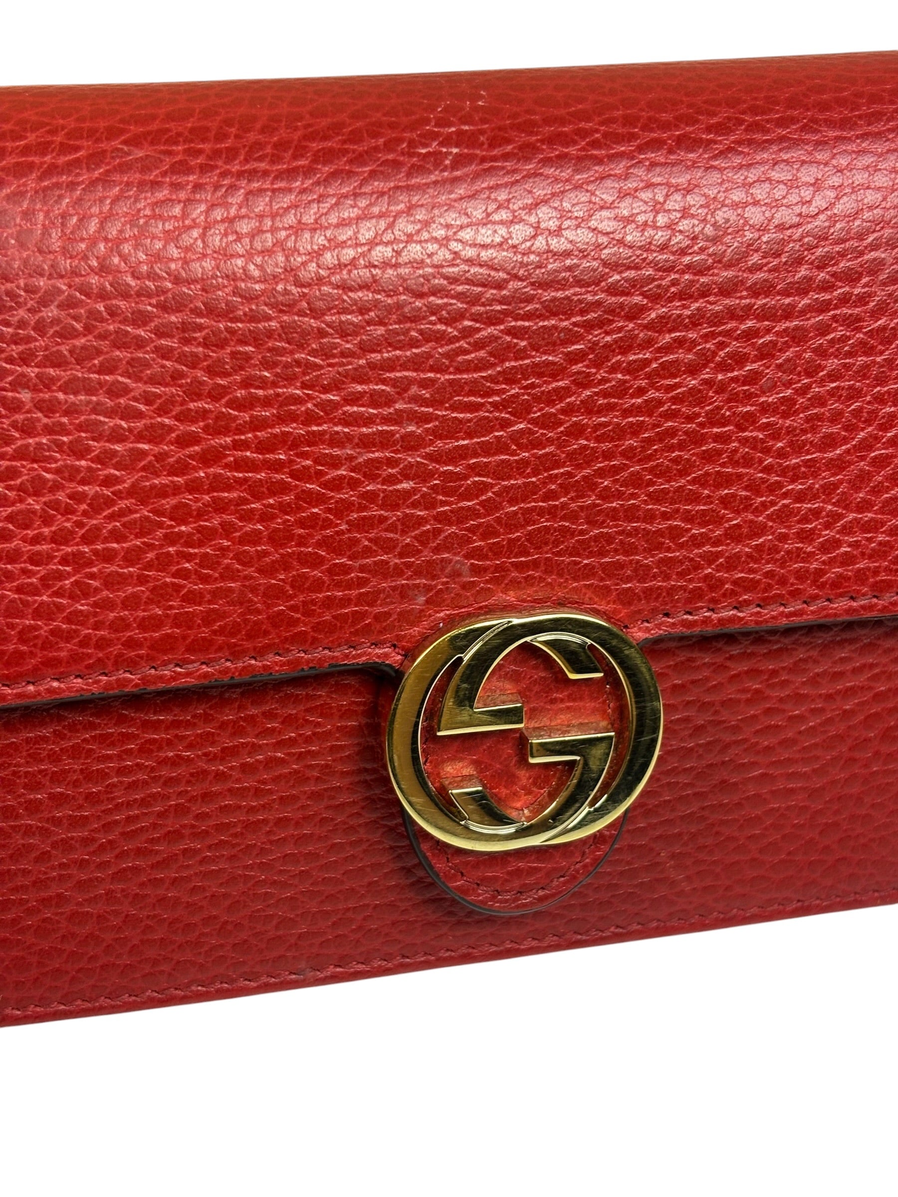Gucci Red Leather GG Logo Wallet On Chain