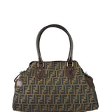 Fendi Vintage Brown Leather Trim Zucca De Jour Media Tote