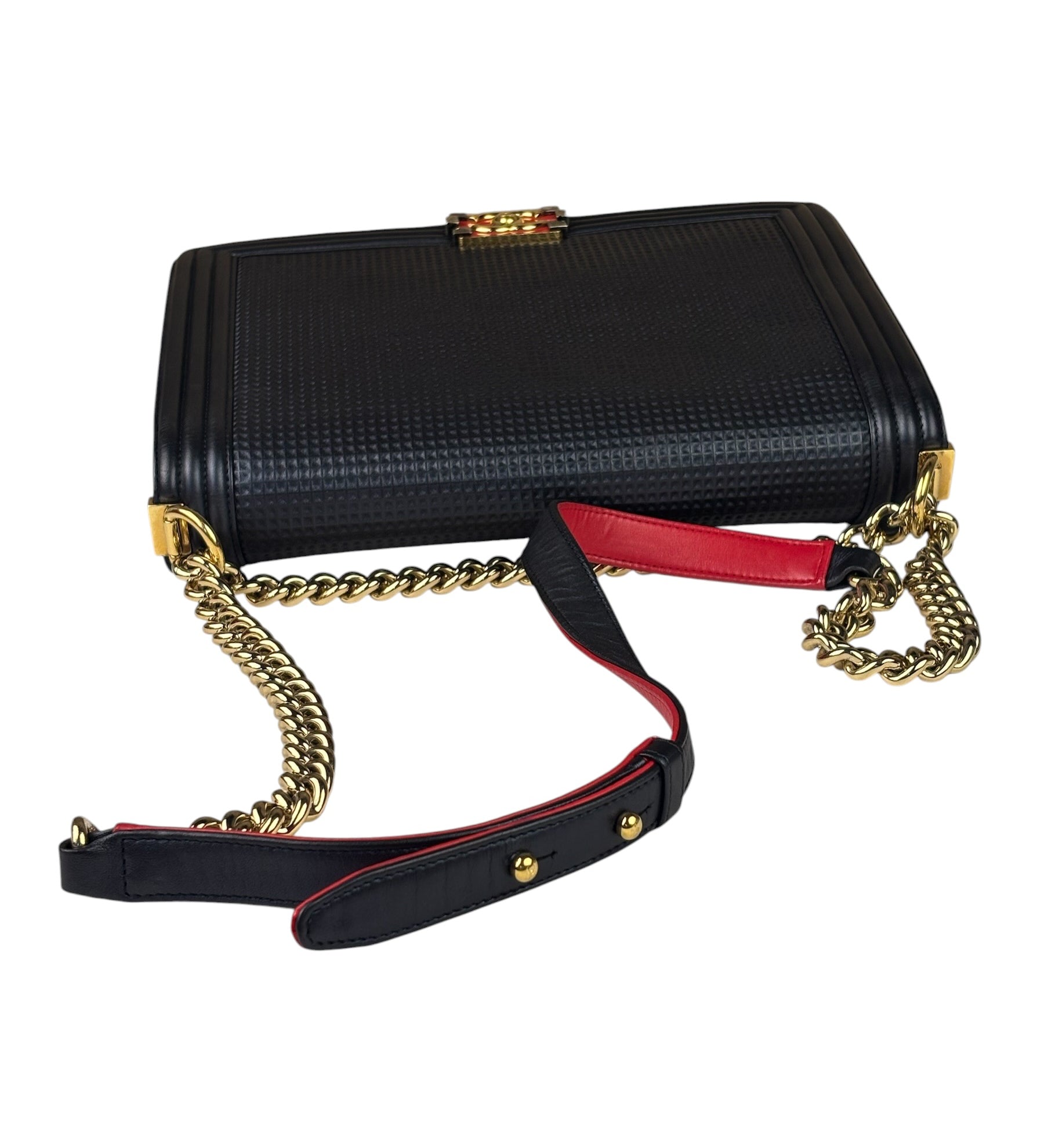 Chanel Navy Lambskin Cube Embossed XL Boy Flap 2013