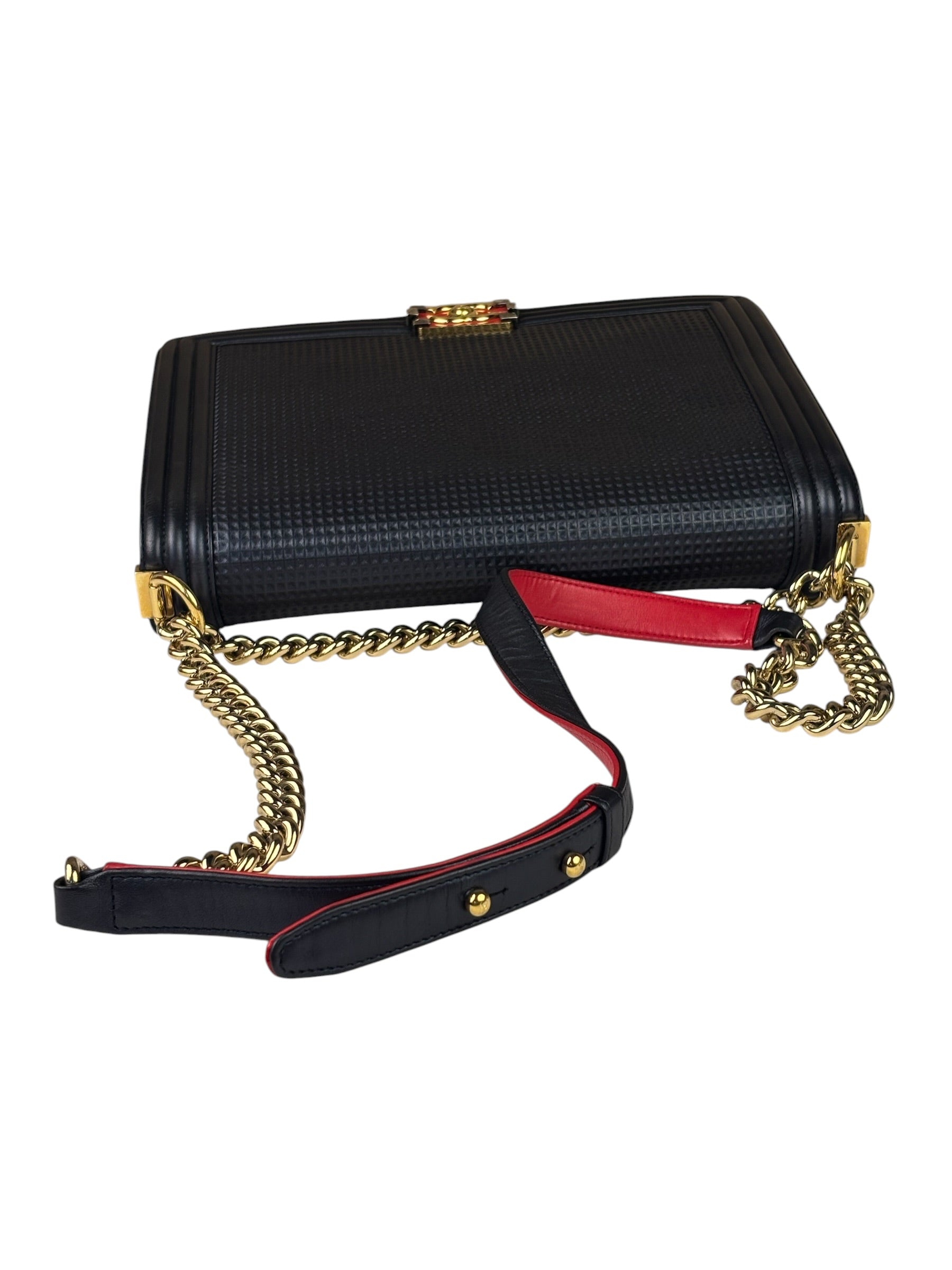 Chanel Navy Lambskin Cube Embossed XL Boy Flap 2013