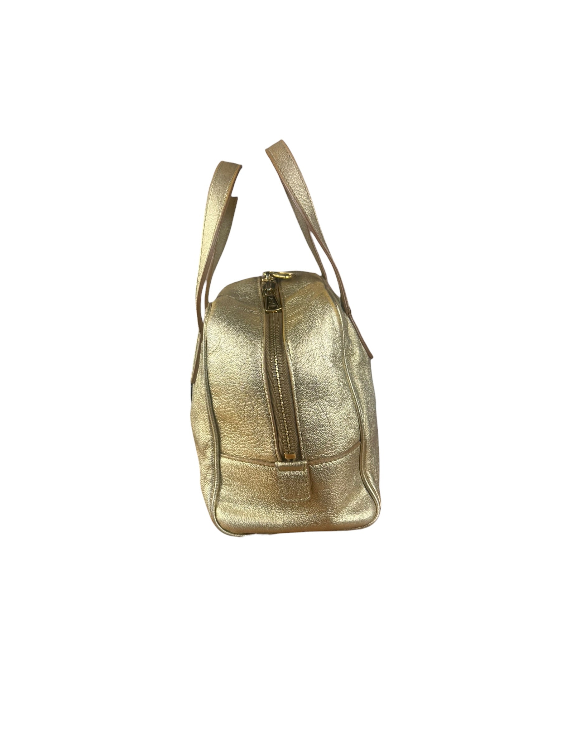 Yves Saint Laurent Gold Leather Embossed YSL Logo Handbag