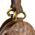 Loewe Vintage Brown Ostrich Print Leather Triangular Shoulder Bag