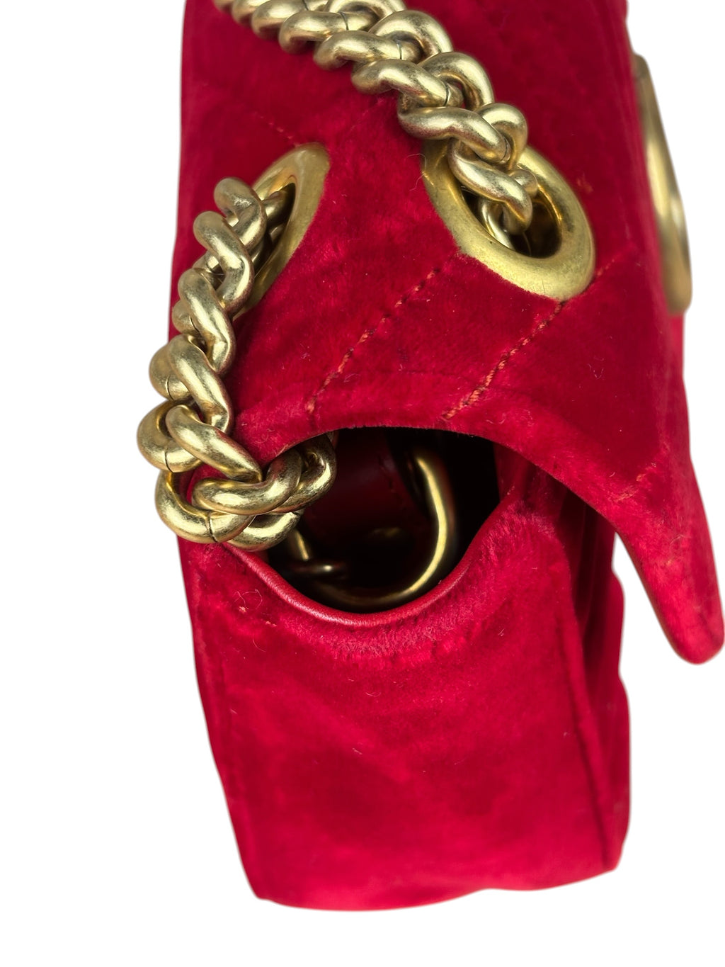 Gucci Hibiscus Red Velvet Matelasse GG Marmont Flap Bag