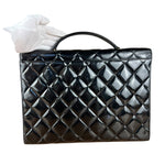 Chanel CC Black Patent Quilted Flap Briefcase Handbag '95