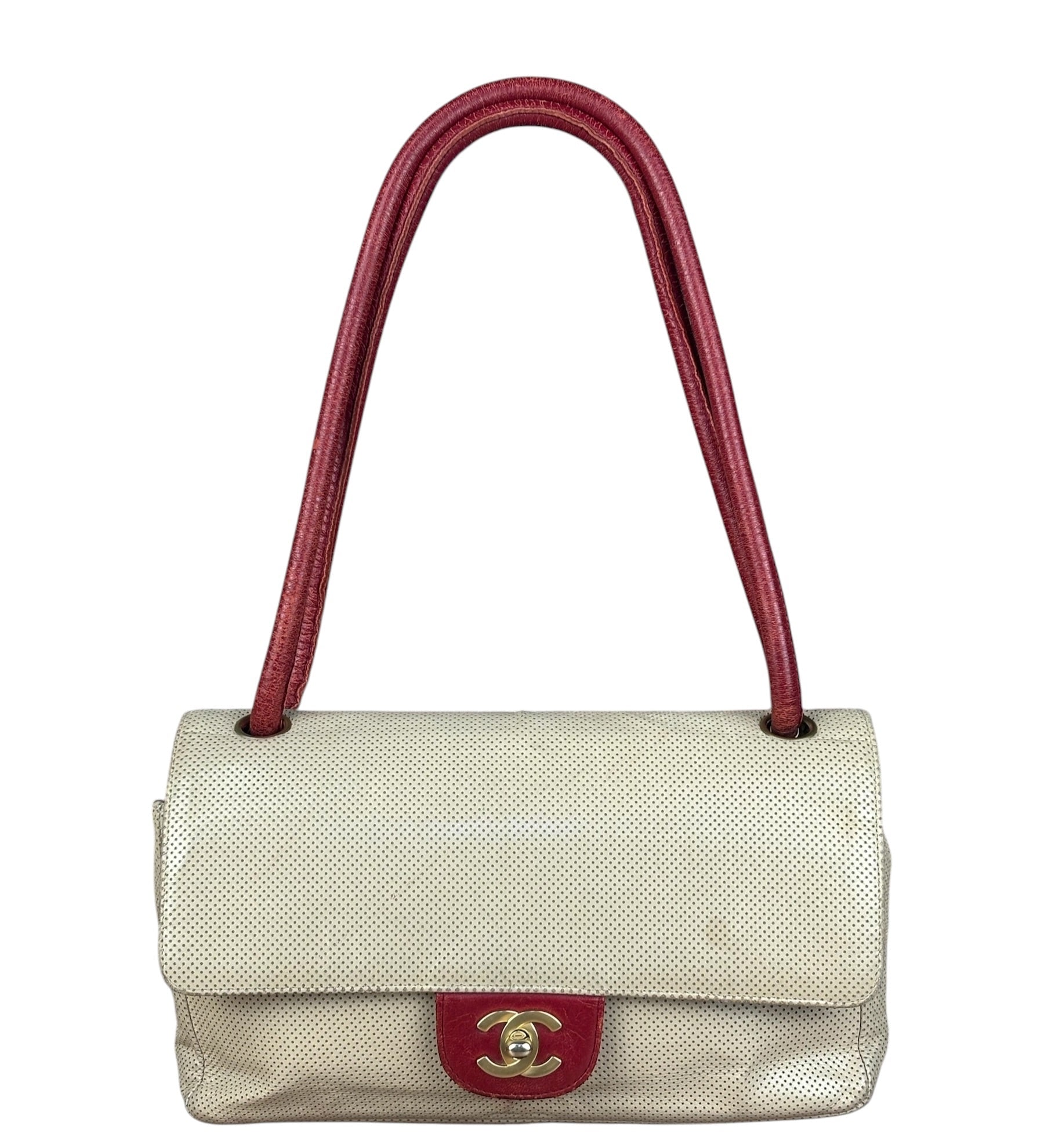 Chanel Beige Perforated Leather CC Flap Bag 2001