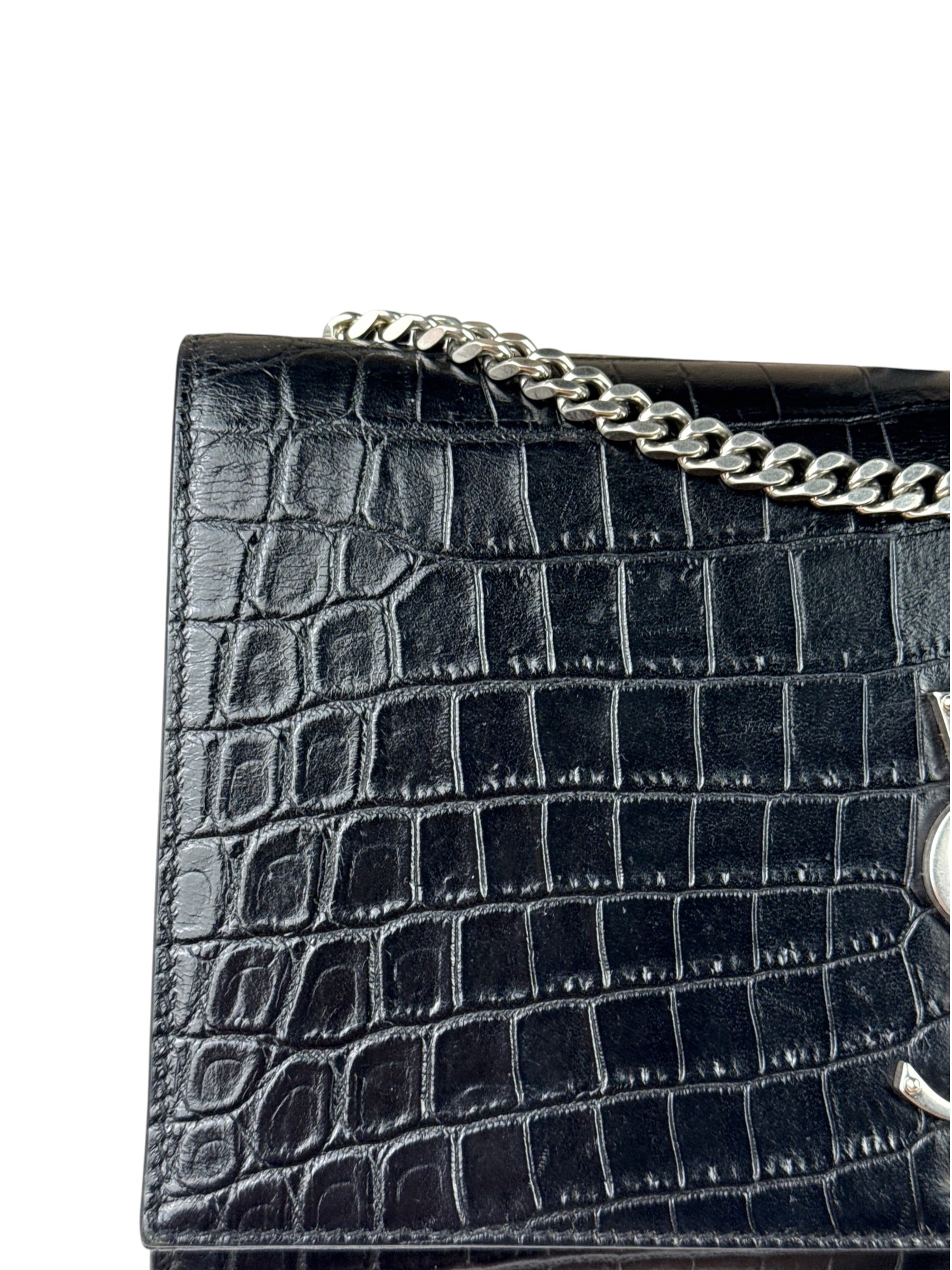 Yves Saint Laurent Black Croc-Embossed Calfskin Kate Tassel Shoulder Bag