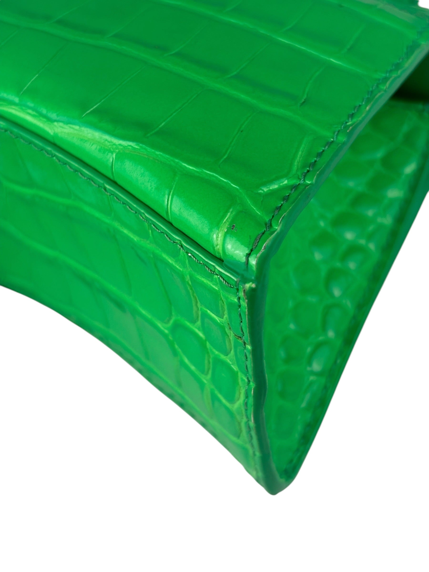 Balenciaga Fluo Green Crocodile Embossed Hourglass XS Two-Way Bag