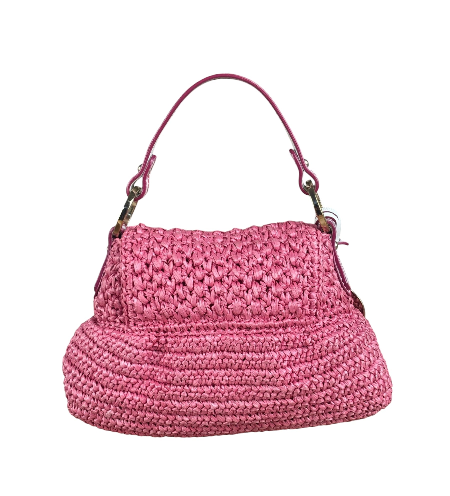 Fendi Pink Raffia Mini Chef Bag