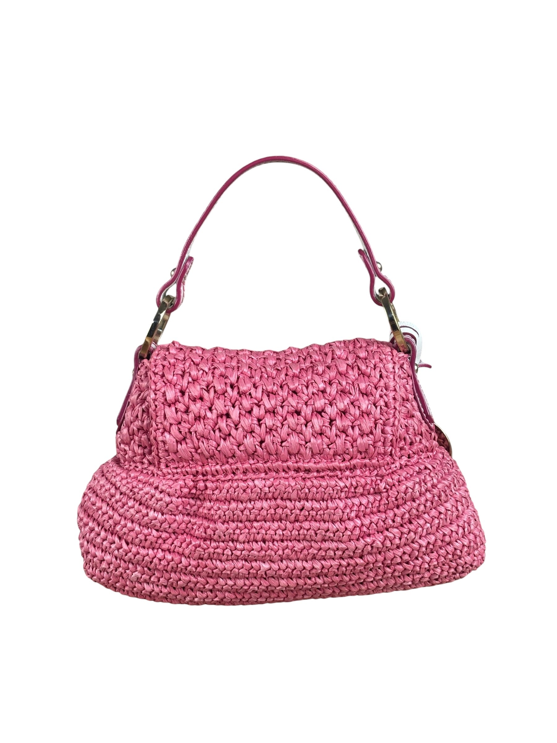 Fendi Pink Raffia Mini Chef Bag