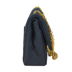 Chanel Navy Blue Cotton Jersey Classic Double Flap Shoulder Bag