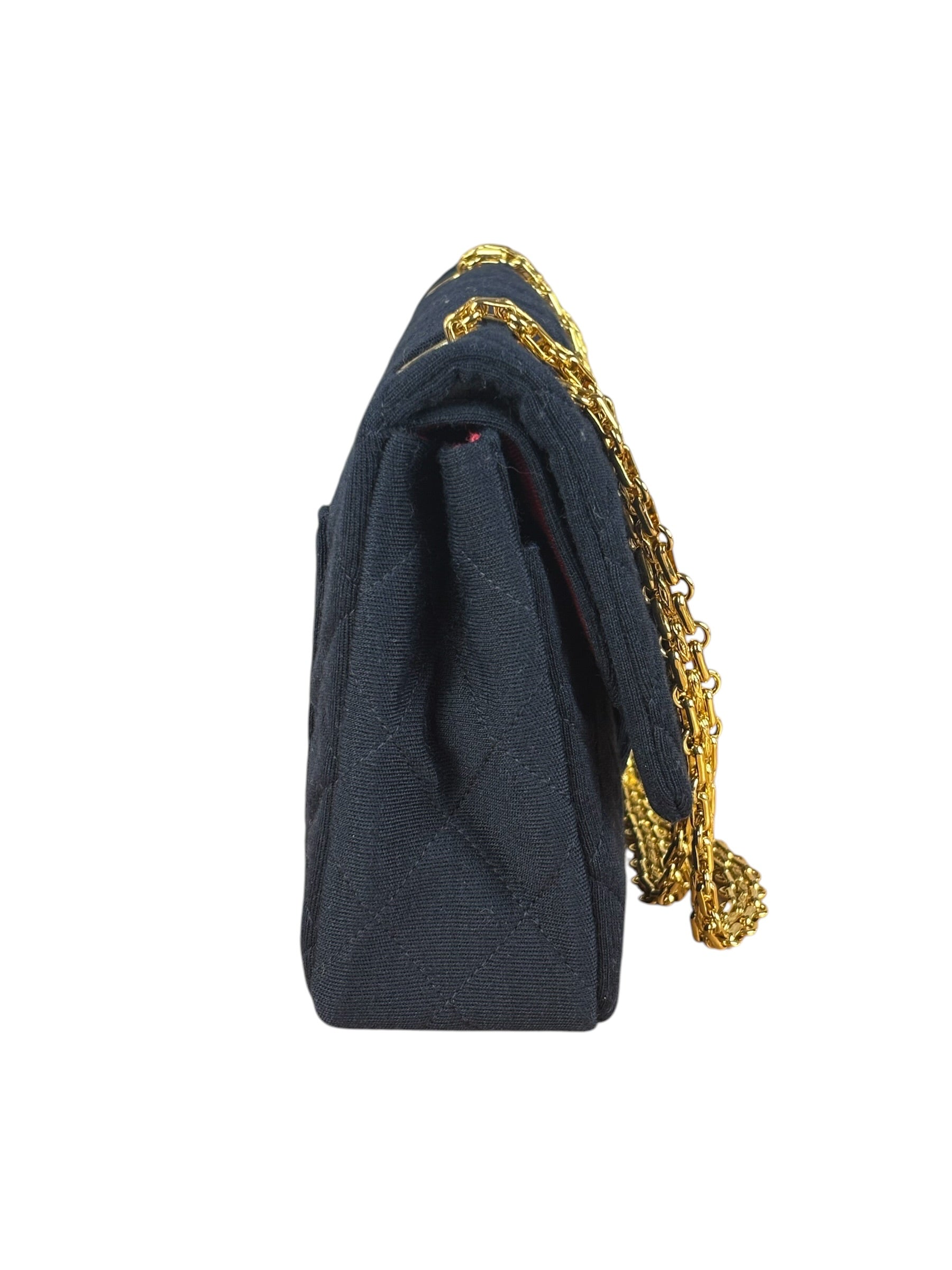 Chanel Navy Blue Cotton Jersey Classic Double Flap Shoulder Bag