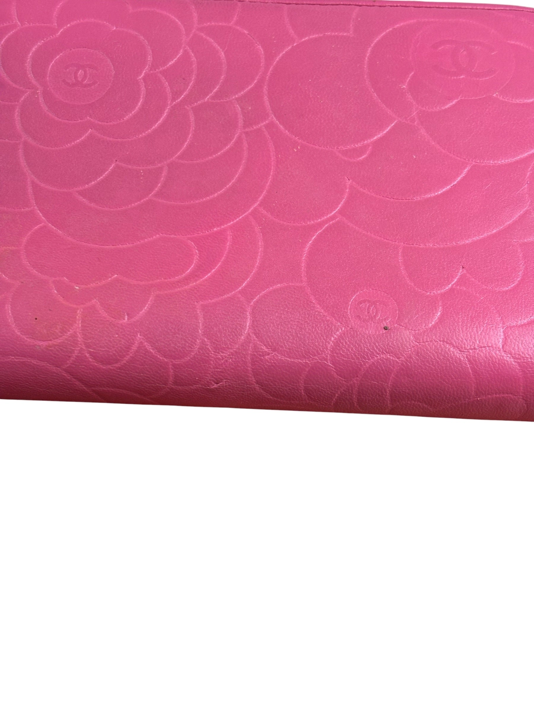 Chanel Pink Camellia Embossed Leather Zip-Around Wallet 2012