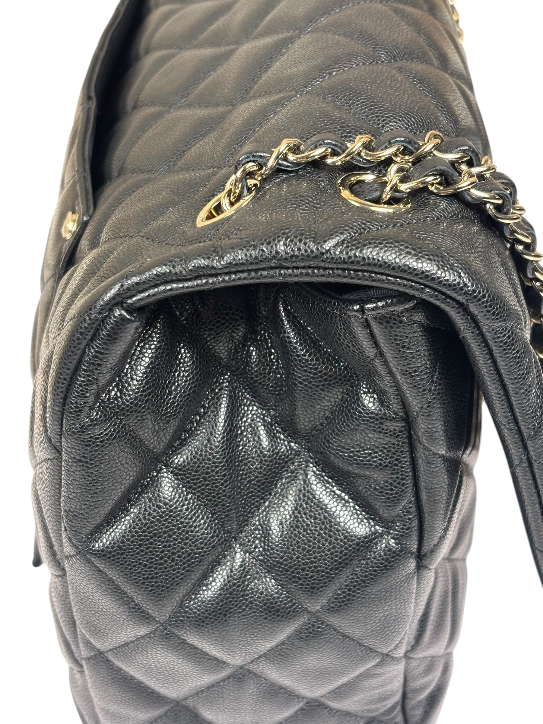 Chanel Black Quilted Caviar Jumbo Flap Bag 2021