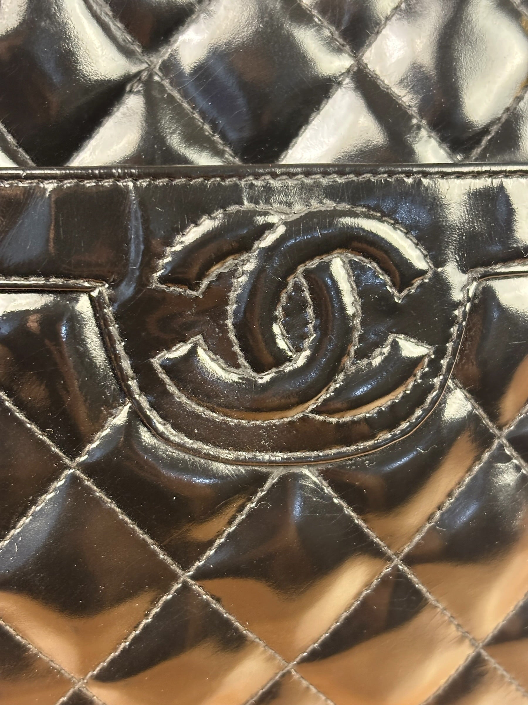 Chanel Black Quilted Patent Leather Camera Bag 1989