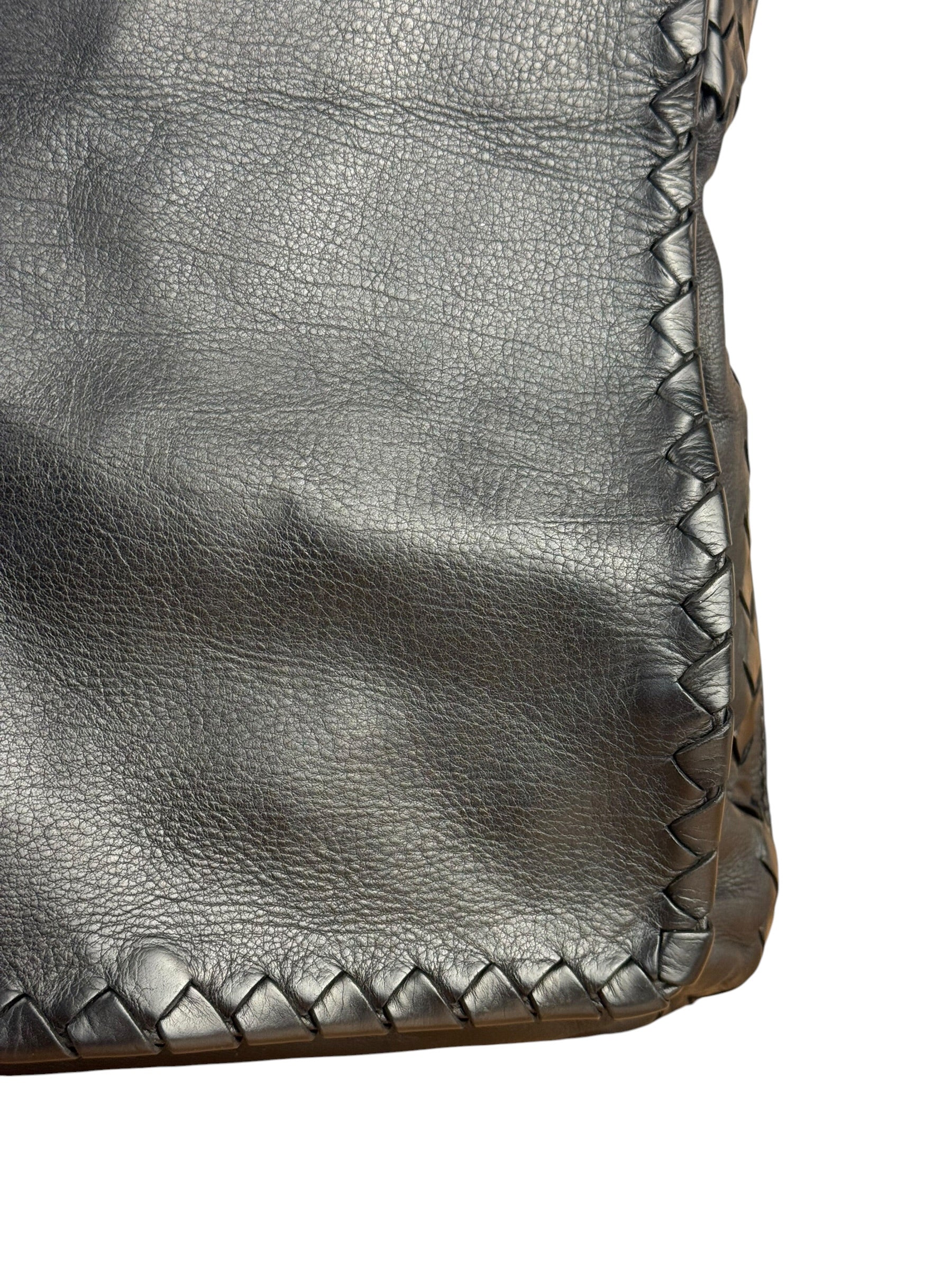 Bottega Veneta Black Intrecciato Leather Flap Messenger Bag