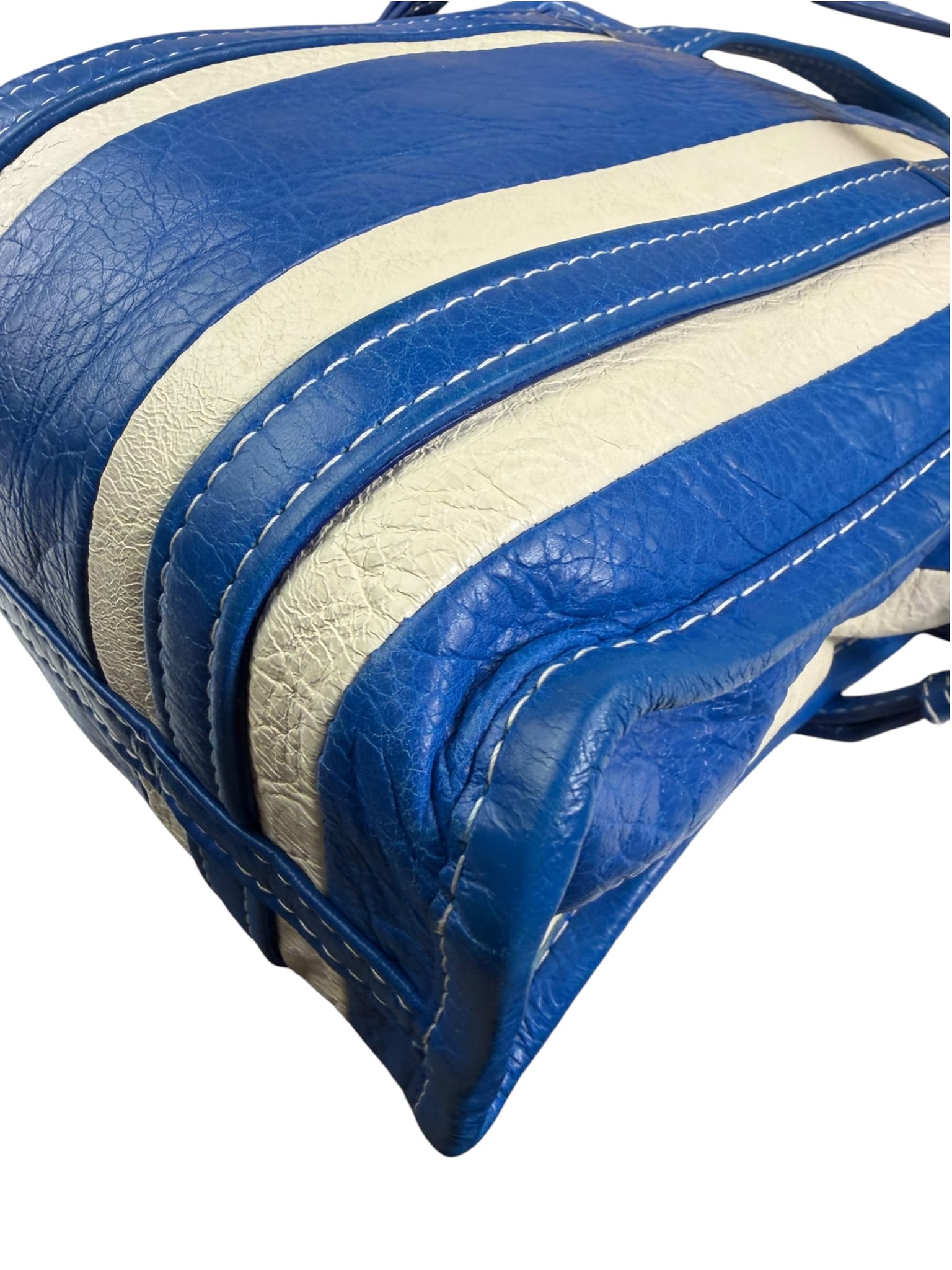 Balenciaga White/Blue Bazar Stripe Two-Way Tote Bag