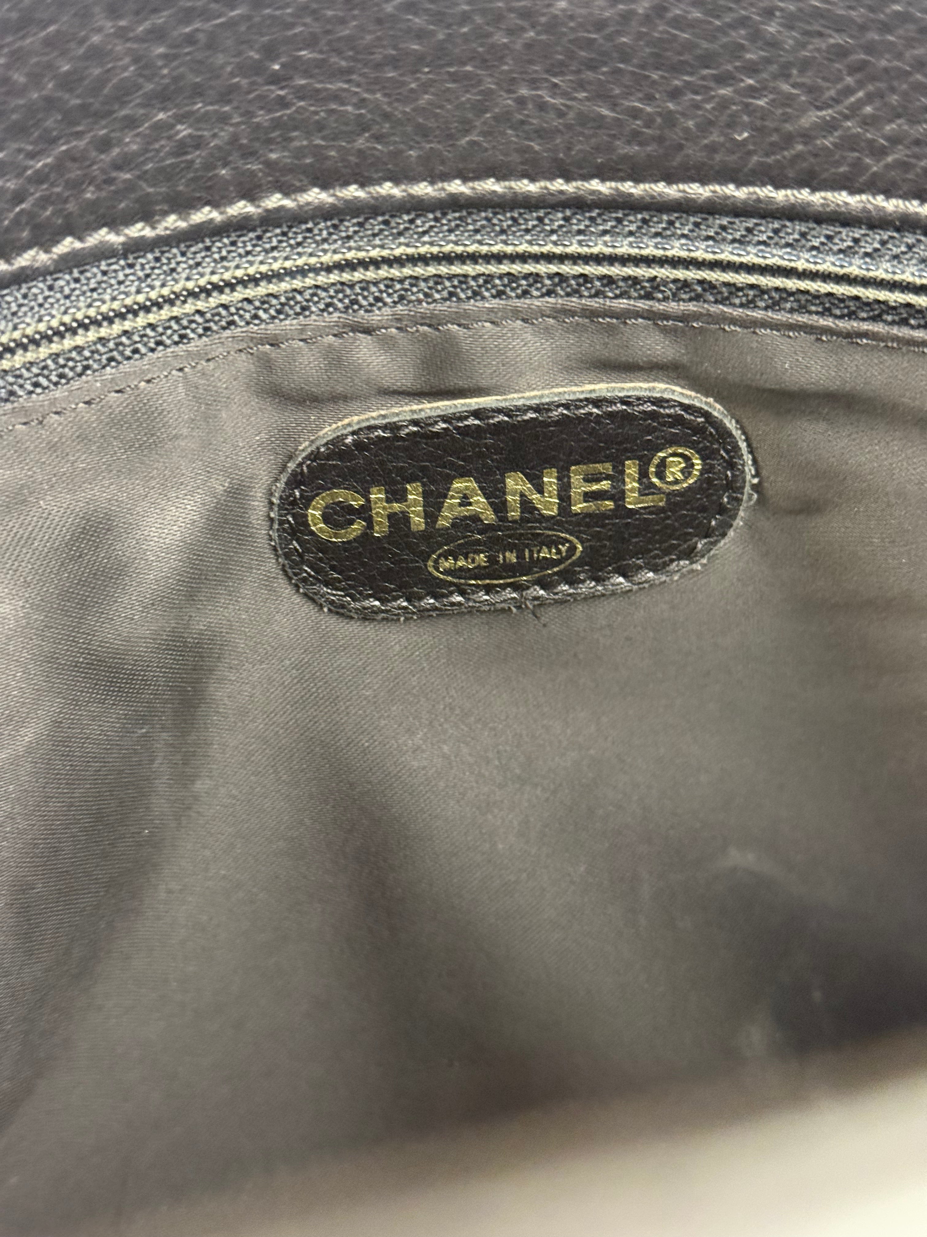 Chanel Black Leather Front Pocket Chain Tote 1998